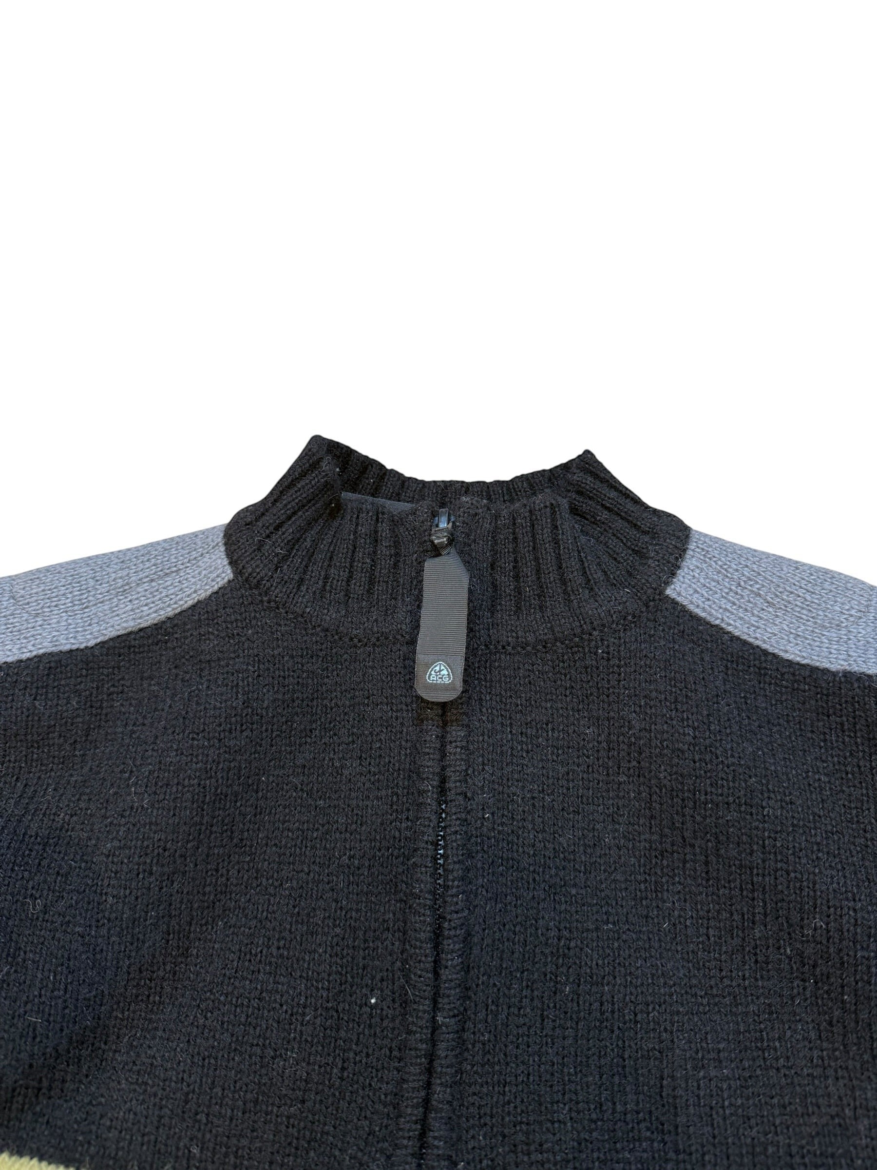 Archive No. 9 Nike ACG black and grey heavyweight knit Quarter Zip jumper, size S. Vintage functional design.