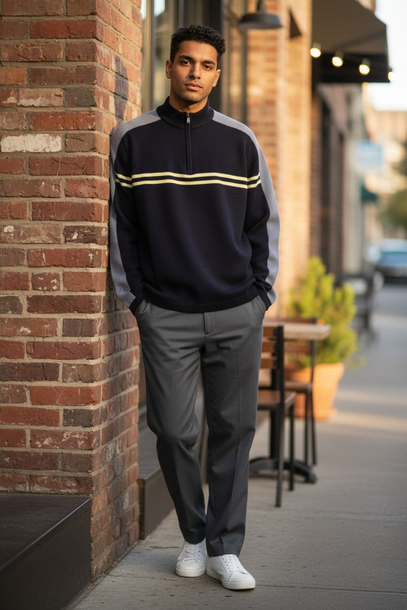Archive No. 9 Nike ACG black and grey heavyweight knit Quarter Zip jumper with yellow stripe detail, size S.