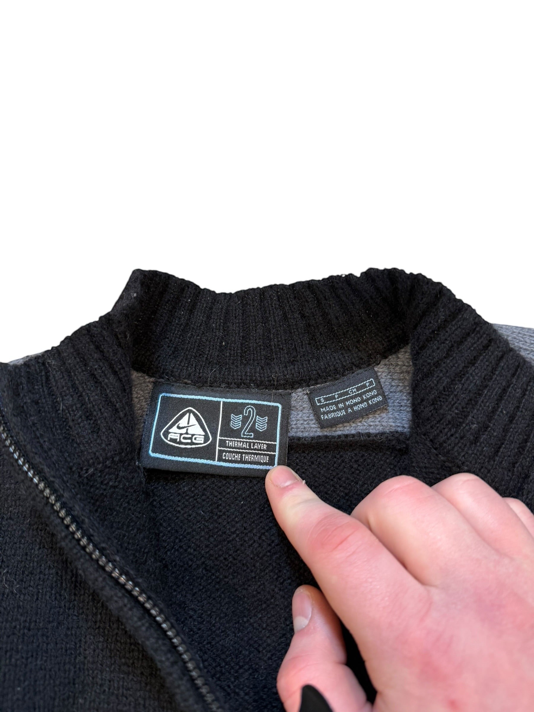 Archive No. 9 Nike ACG black and grey heavyweight knit Quarter Zip jumper, size S, thermal layer.