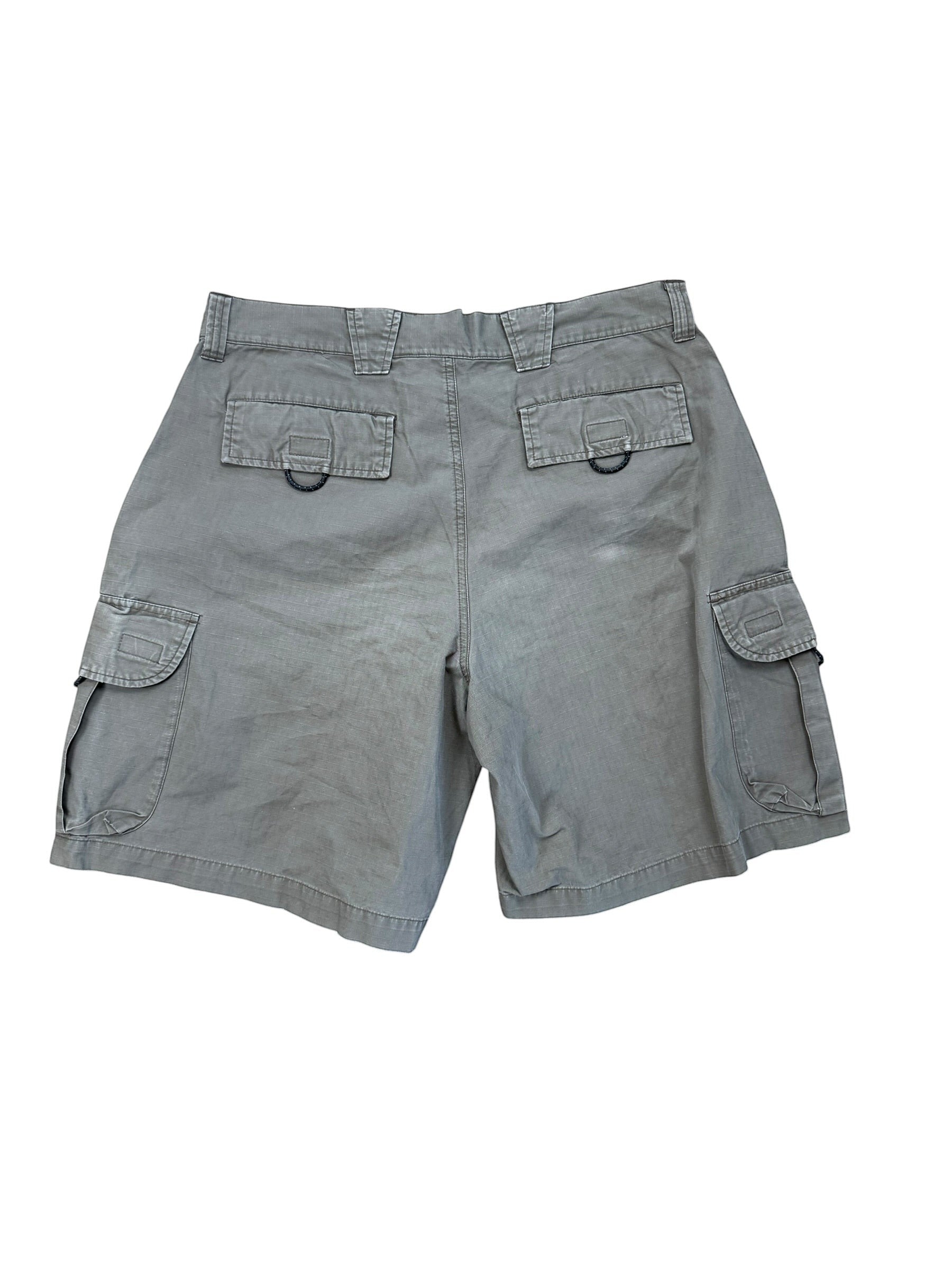 Archive No. 9 grey Nike ACG technical cargo shorts with multiple pockets and a regular fit, size W34.