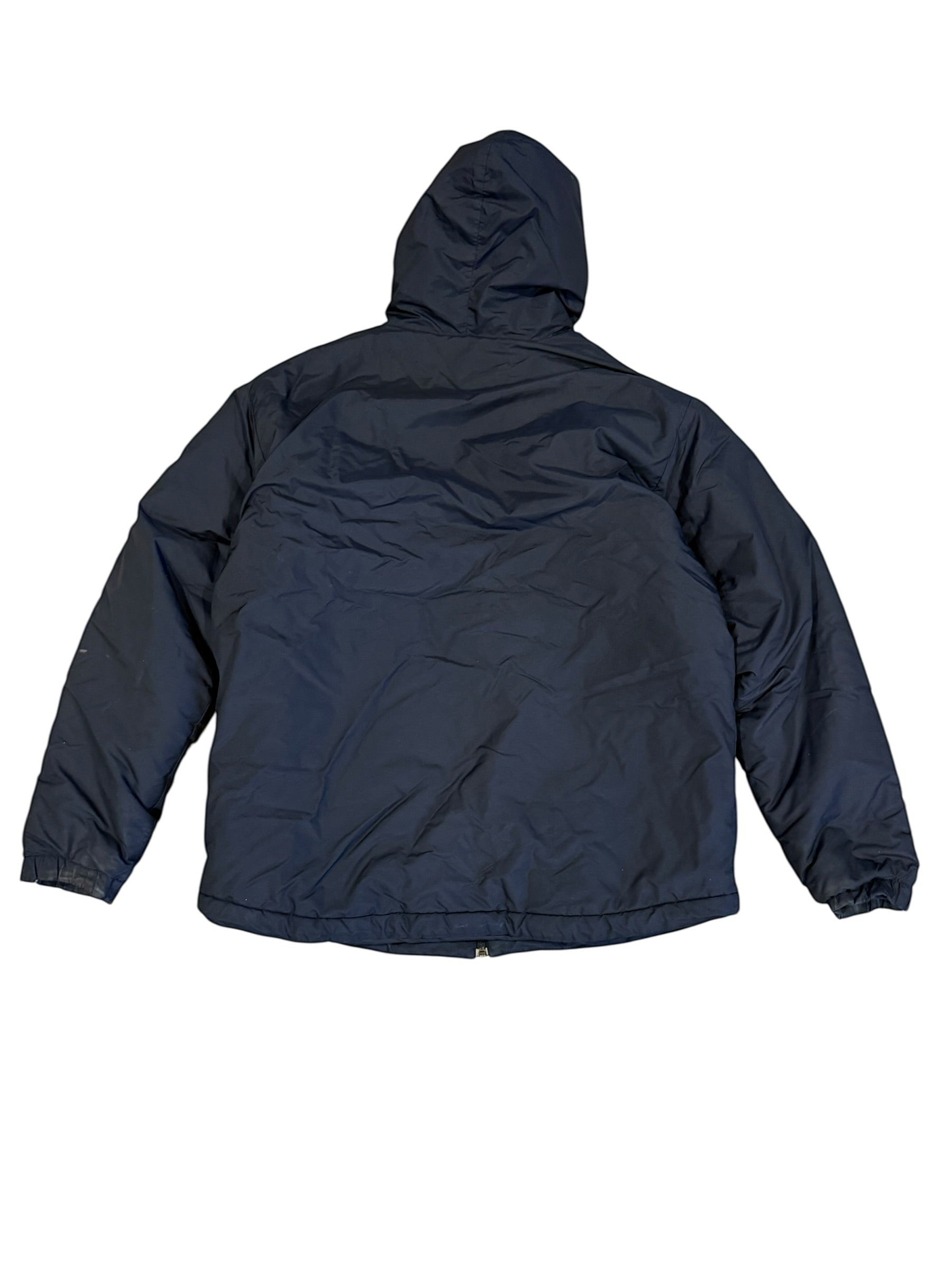 Archive No. 9 black Nike down puffer jacket, size Large, with hood. Vintage outerwear for cold weather.