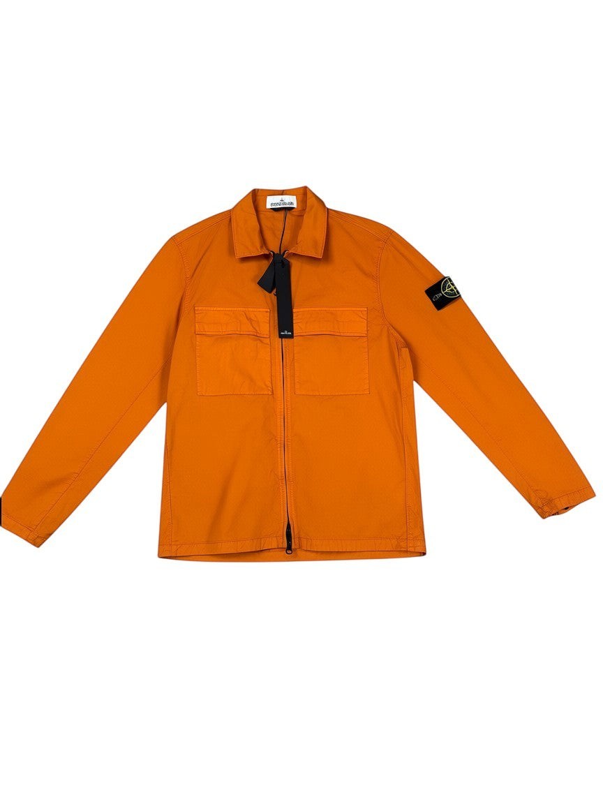 Archive No. 9 orange 100% cotton Stone Island overshirt with compass badge, size M.