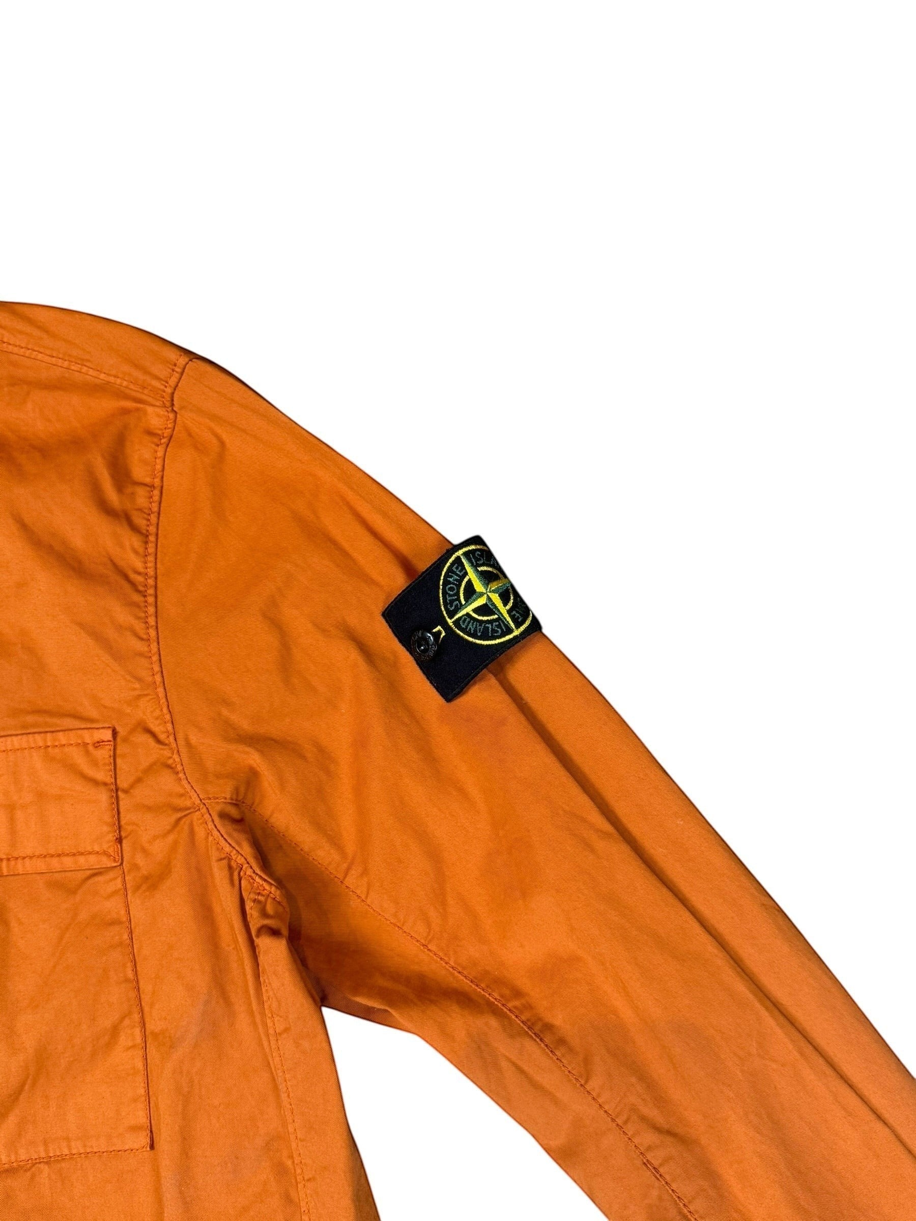 Archive No. 9 orange cotton Stone Island overshirt with compass badge on sleeve, size M.