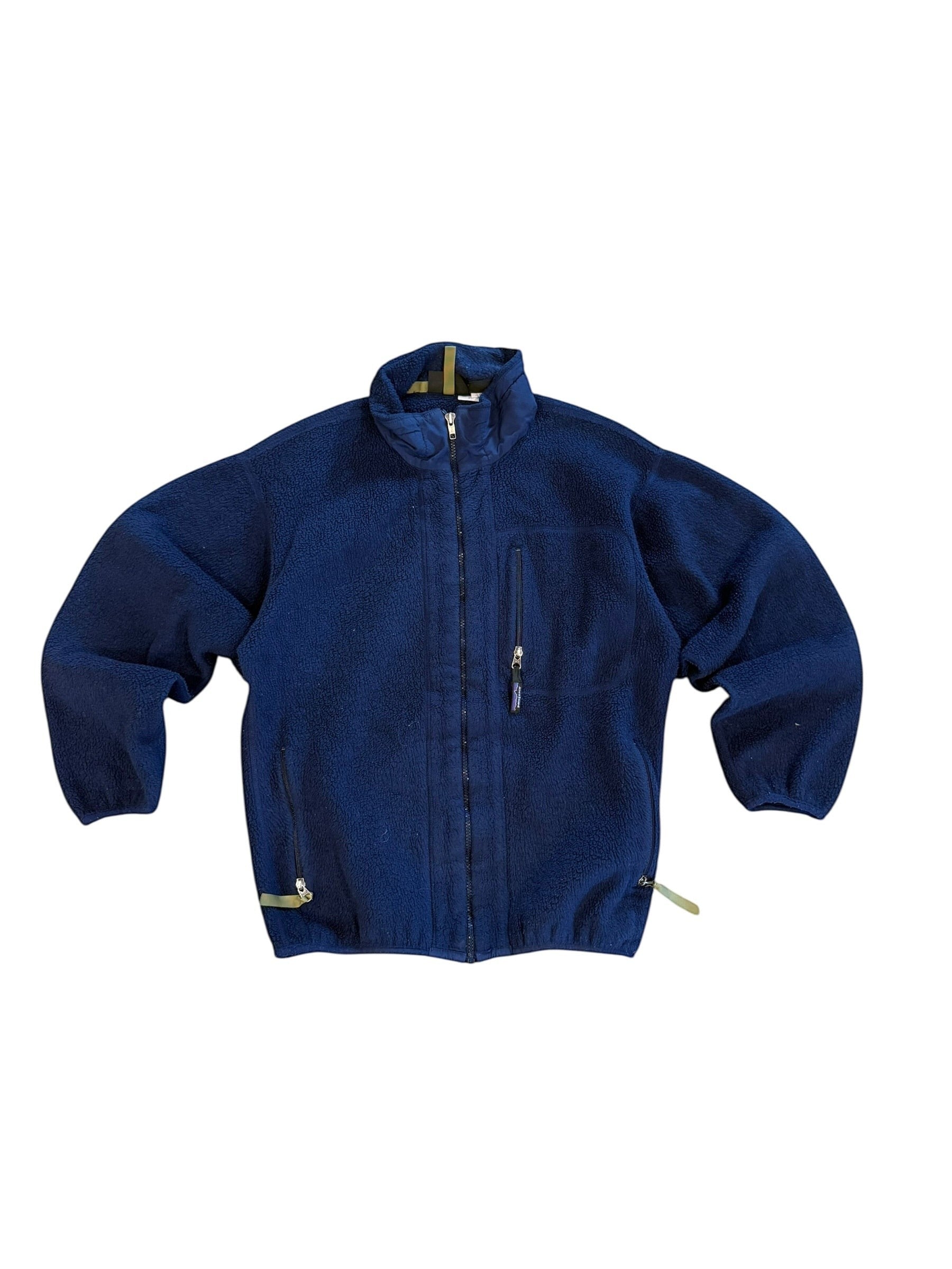 Archive No. 9 navy blue Patagonia fleece jumper, size M, with zip pockets and mesh lining.