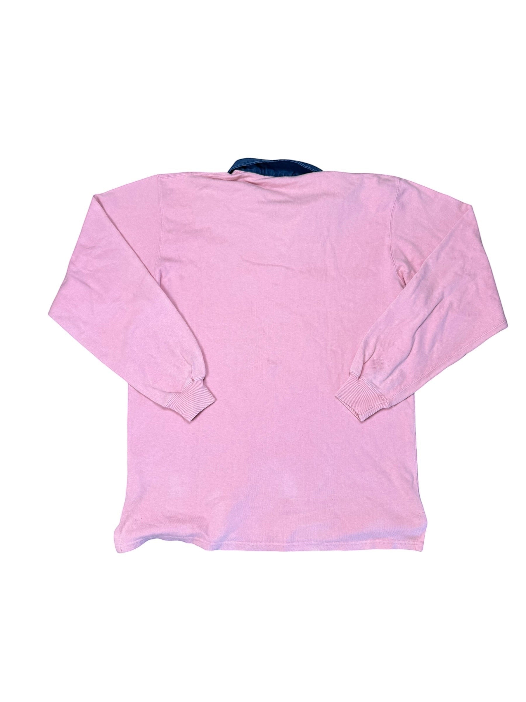 Archive No. 9 vintage pink 100% cotton Ralph Lauren rugby shirt with a dark collar, size M.