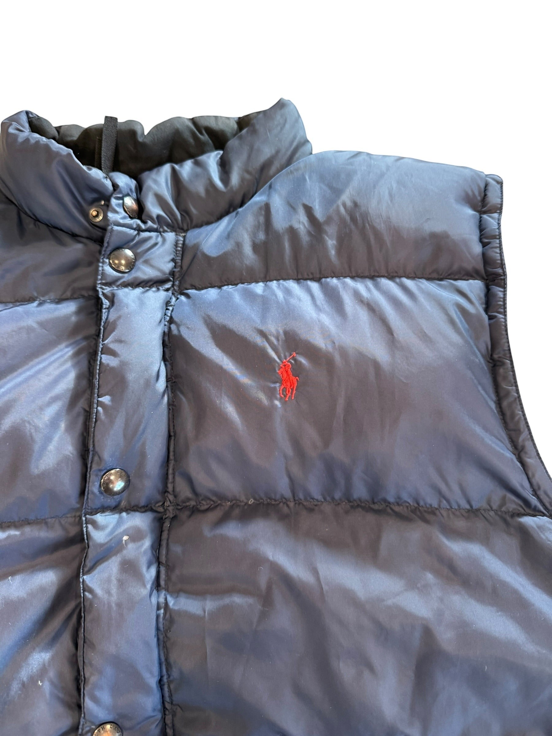 Archive No. 9 navy blue down-filled gilet with red Ralph Lauren pony logo. Size XXL.