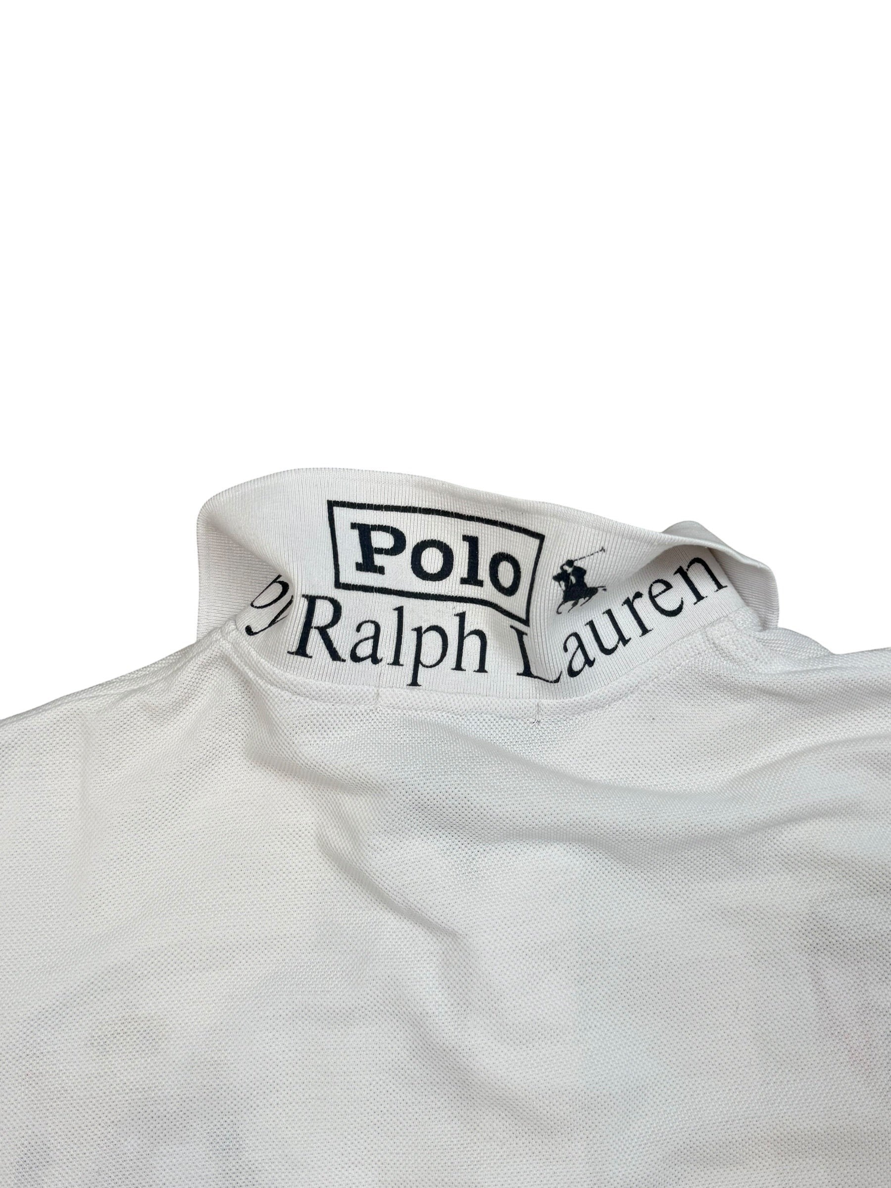 Archive No. 9 white 100% cotton Ralph Lauren polo shirt, size L, with 2000s Italian design and embroidered logo on collar.