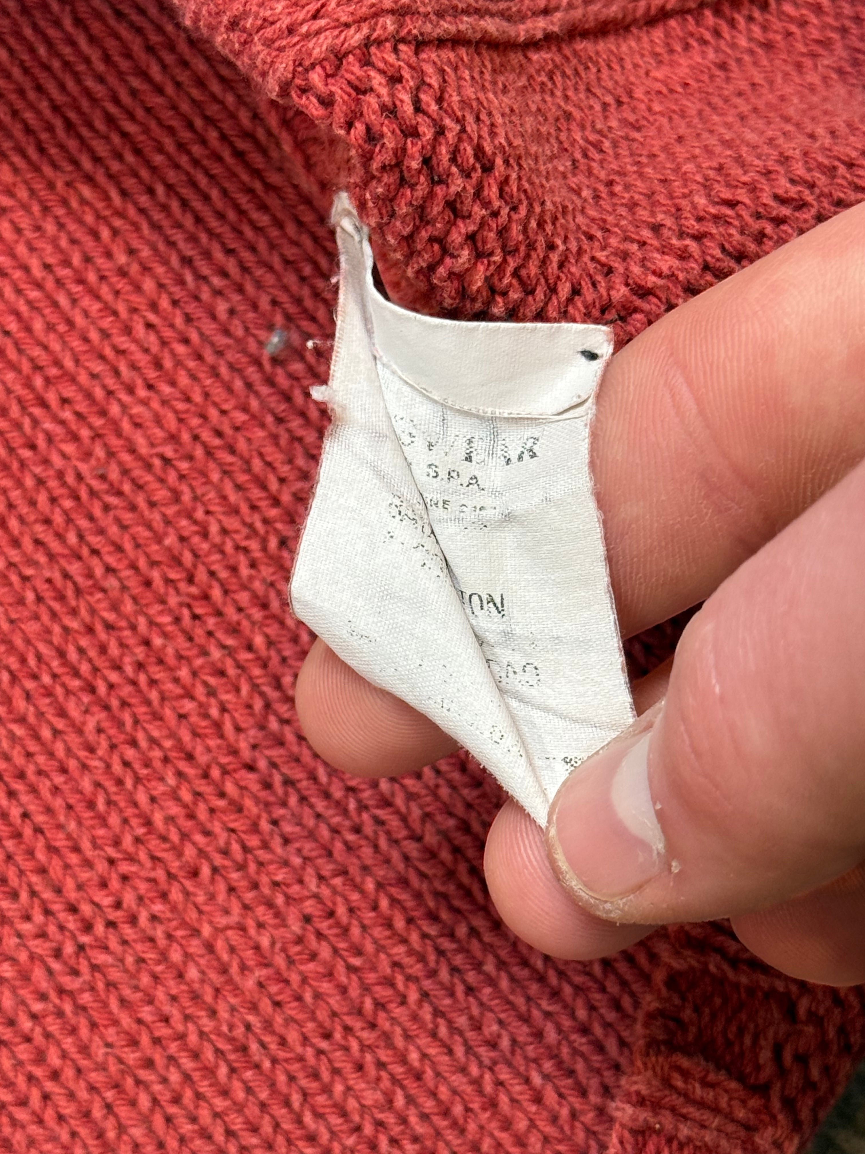 Archive No. 9 red 100% cotton Stone Island vintage knit jumper, size L, with a v-neck fit.