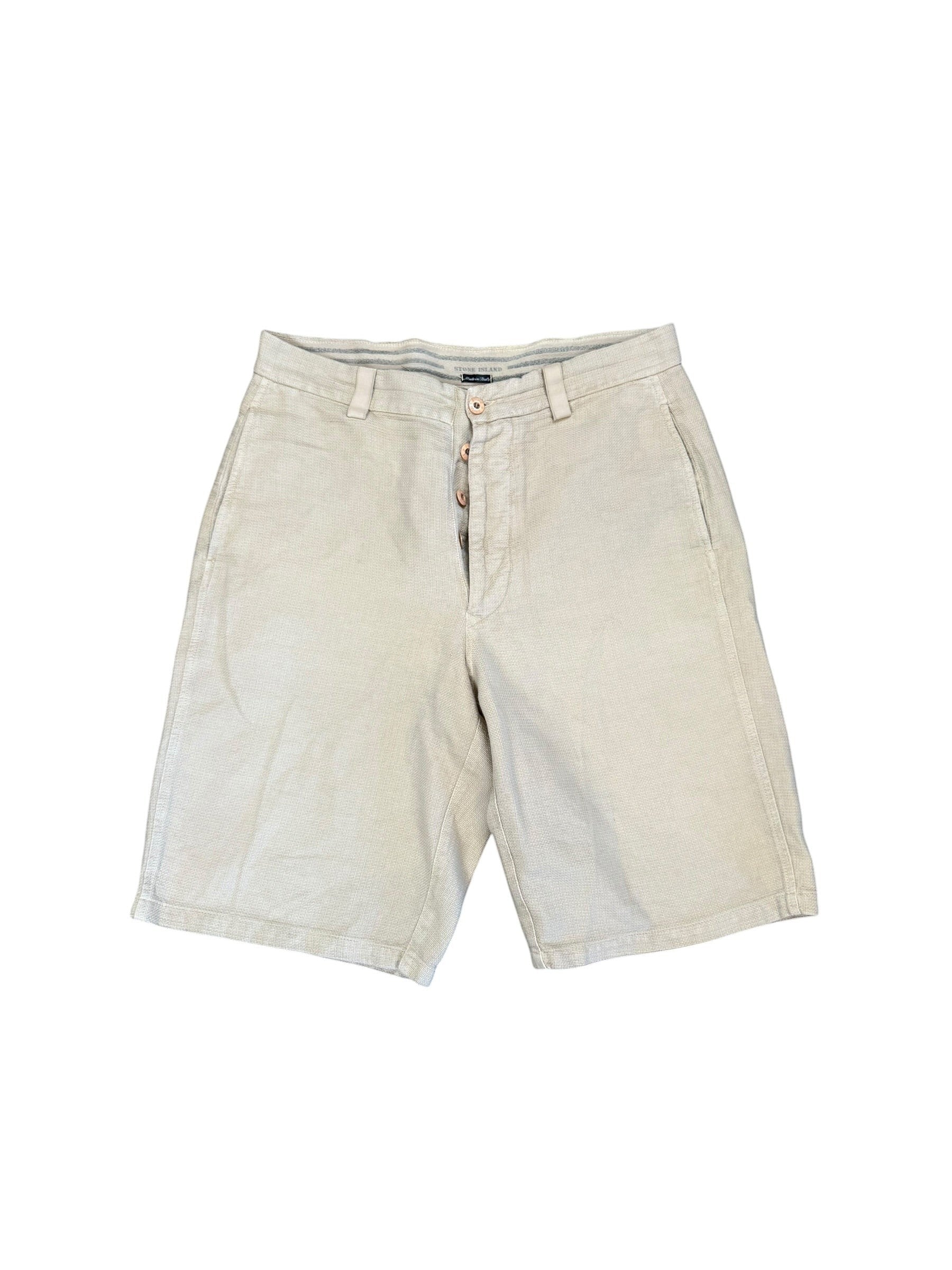 Archive No. 9 vintage 1996 Stone Island beige chino shorts, size L, made in Italy from cotton.