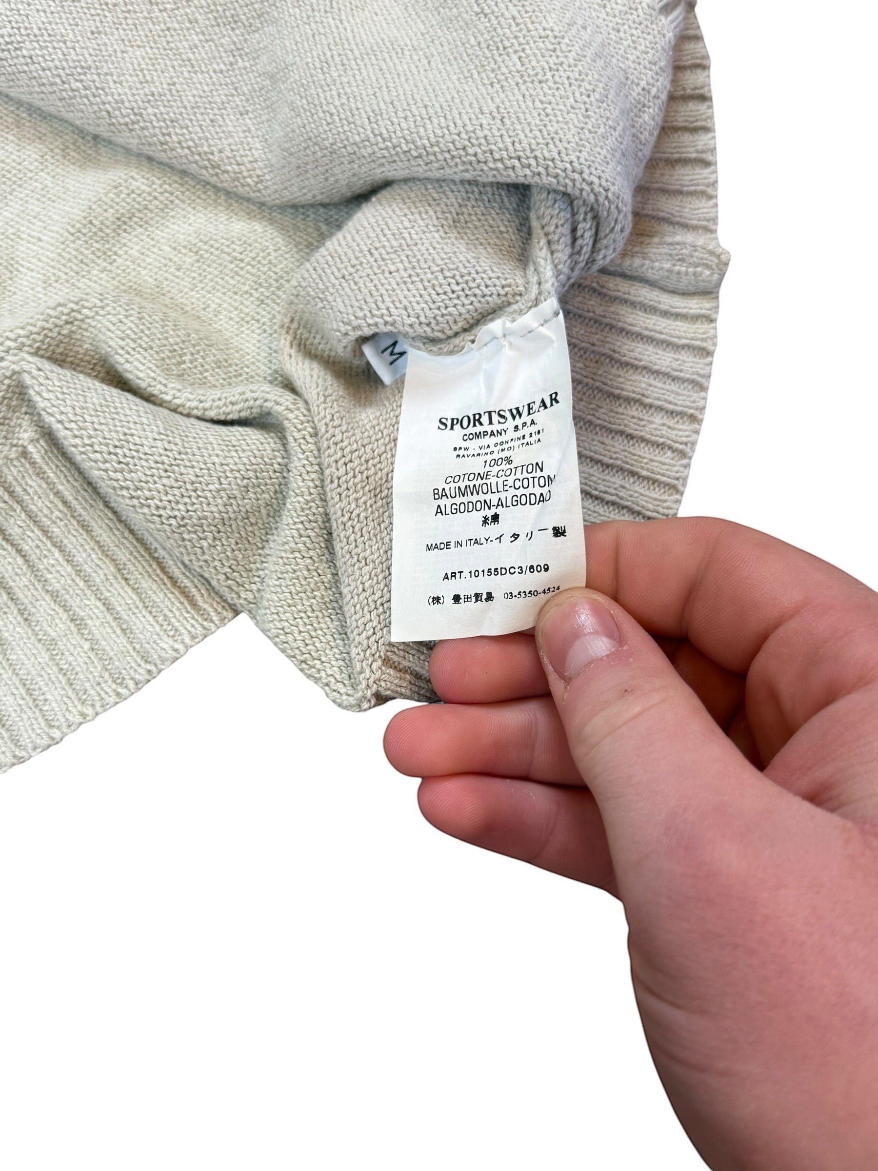 Archive No. 9 Stone Island beige cotton knit jumper, size M. Reissue vintage design, lightweight knit.