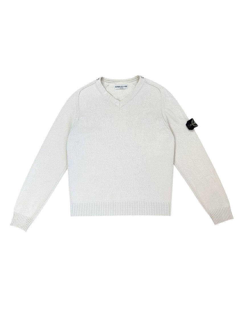 Archive No. 9 Stone Island beige V-neck Knit Jumper, size M. Reissue vintage lightweight knit.