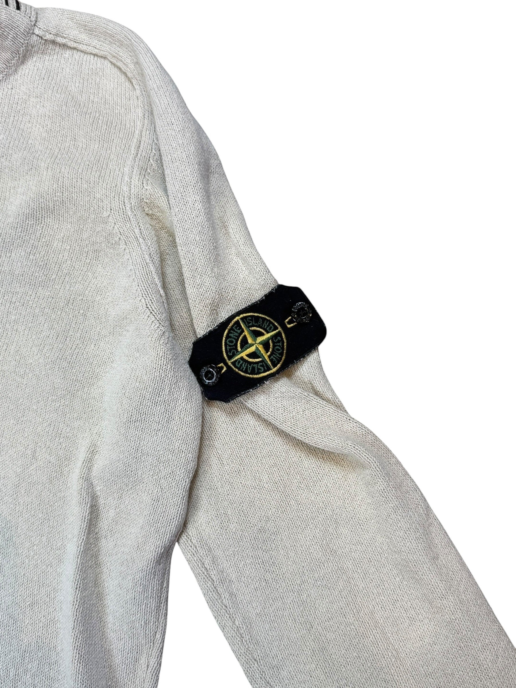 Archive No. 9 Stone Island beige Knit Jumper, size M. Reissue vintage design with iconic badge on sleeve.