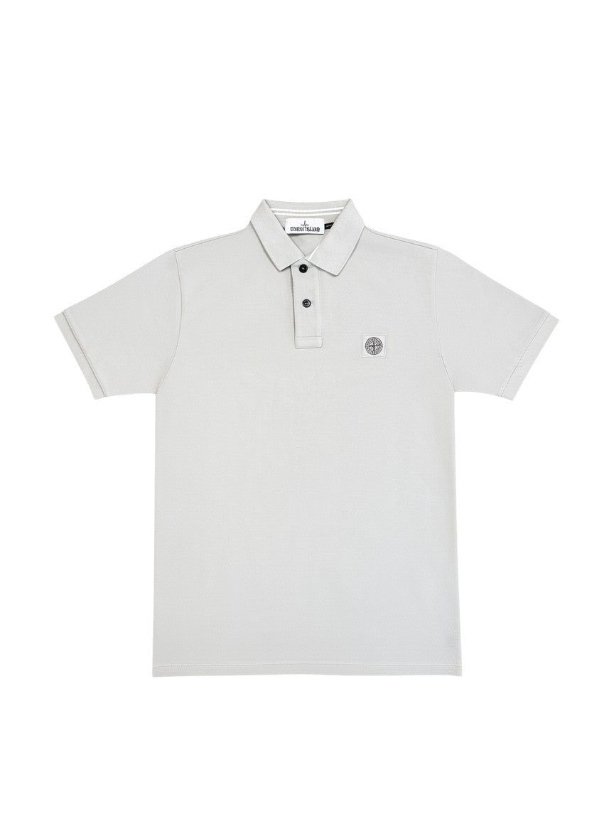 Archive No.9 Stone Island beige cotton polo shirt with iconic compass logo patch on the chest.
