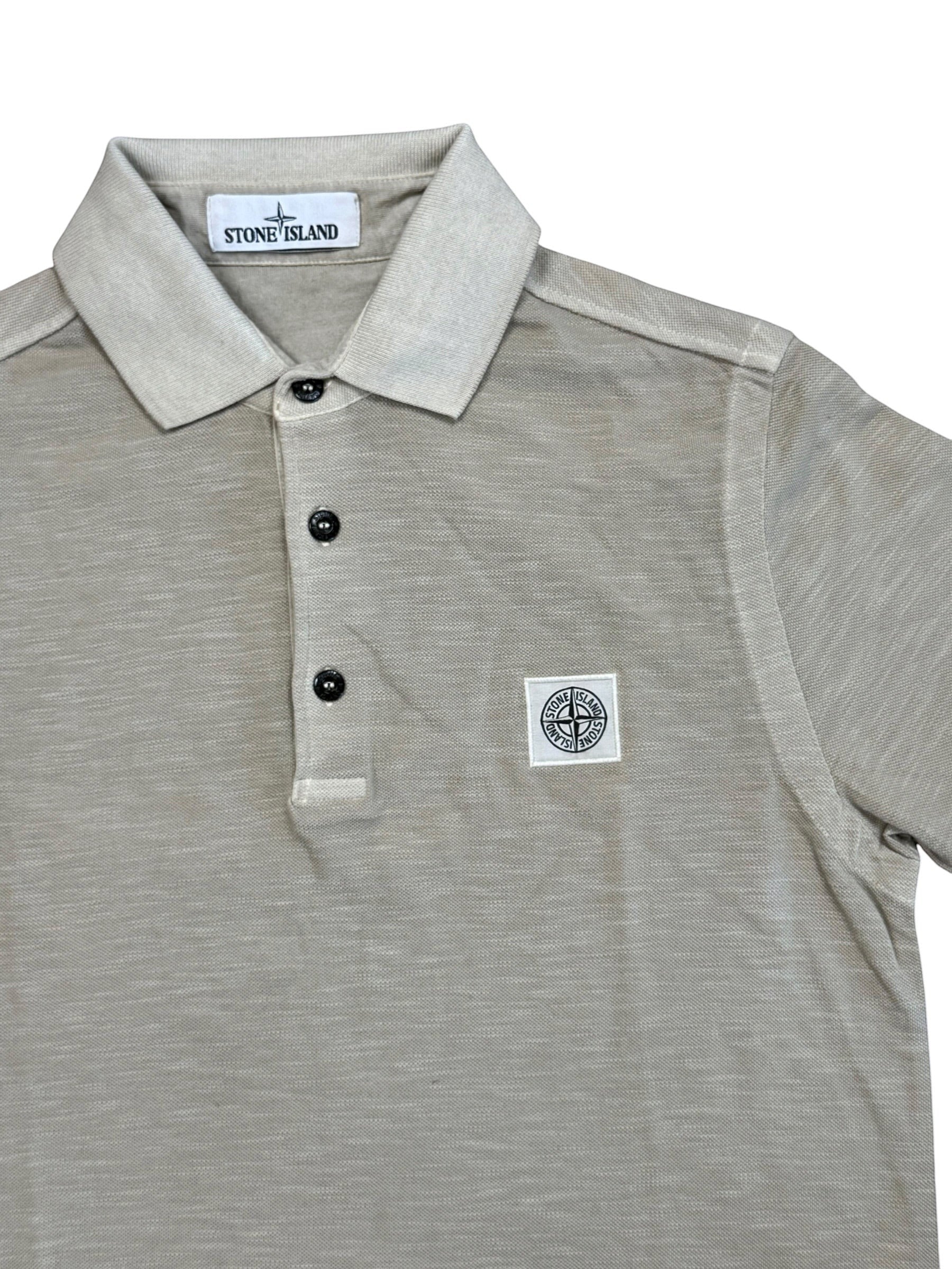 Archive No.9 Stone Island beige cotton polo shirt with chest compass logo and button placket