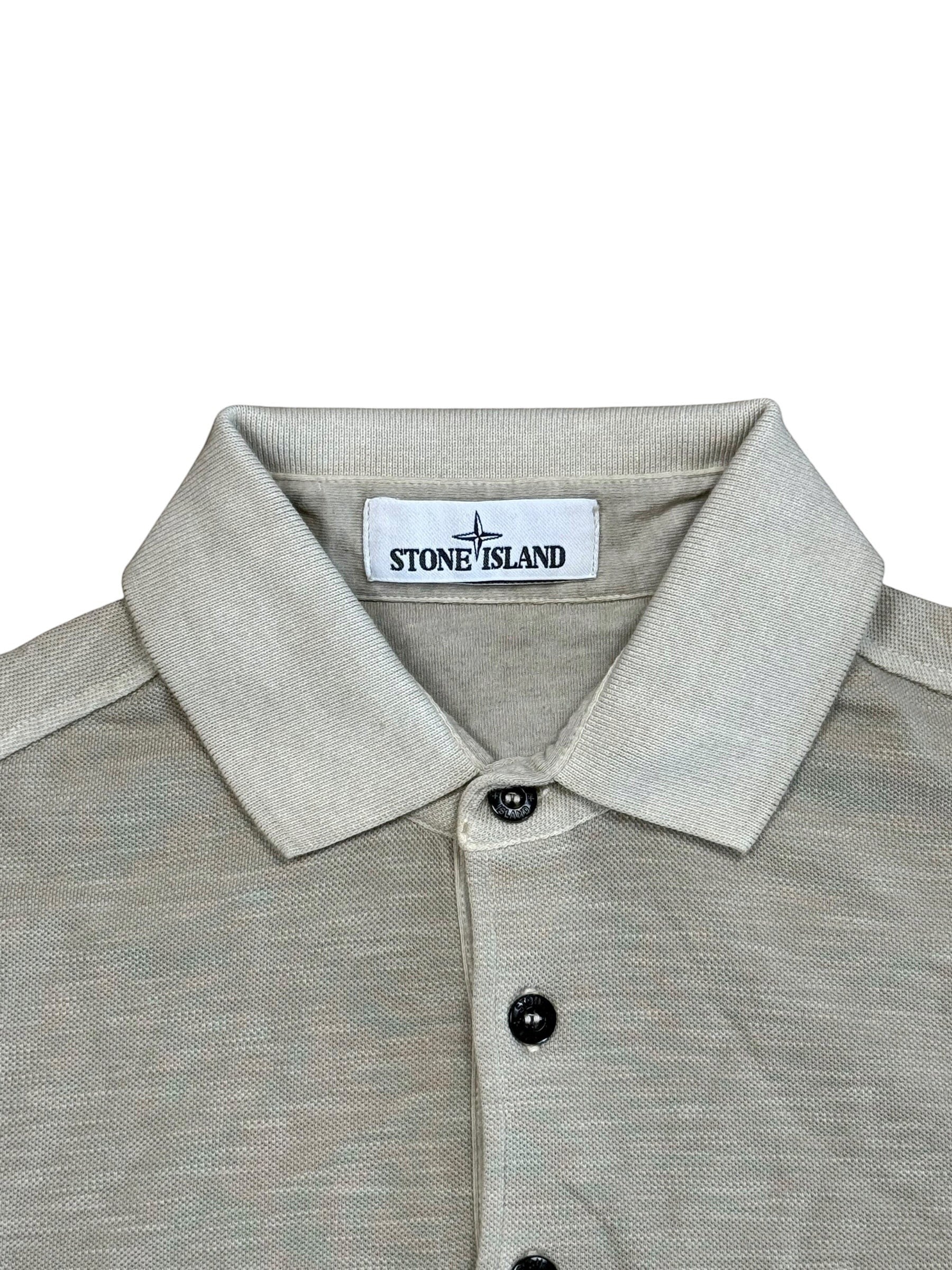 Archive No.9 Stone Island beige cotton polo shirt with collar and branded buttons