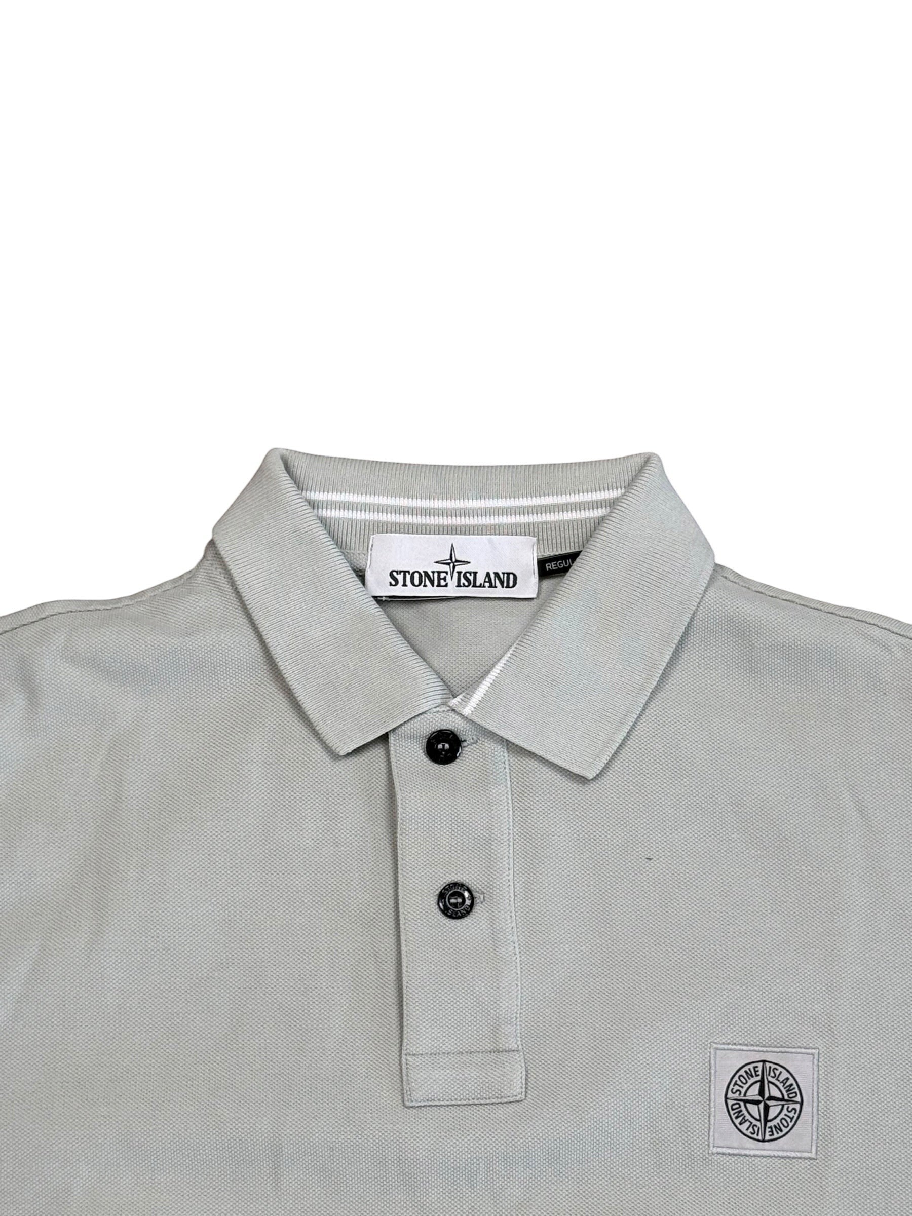 Archive No.9 Stone Island beige cotton polo shirt featuring a classic collar, button placket, and chest compass logo.