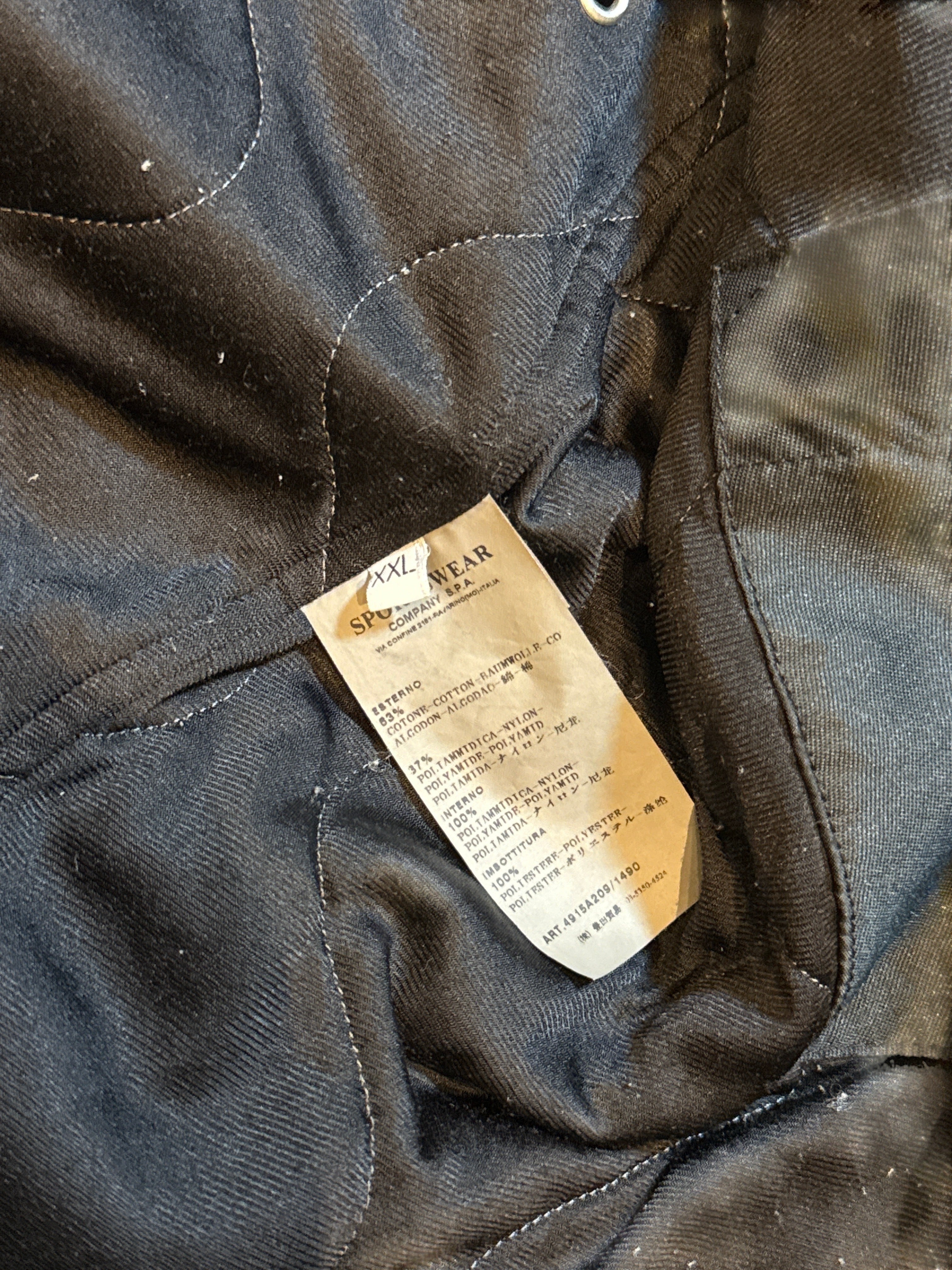 Archive No. 9 black Stone Island Harrington jacket with velvet lining and down fill. Size XXL label, fits XL.