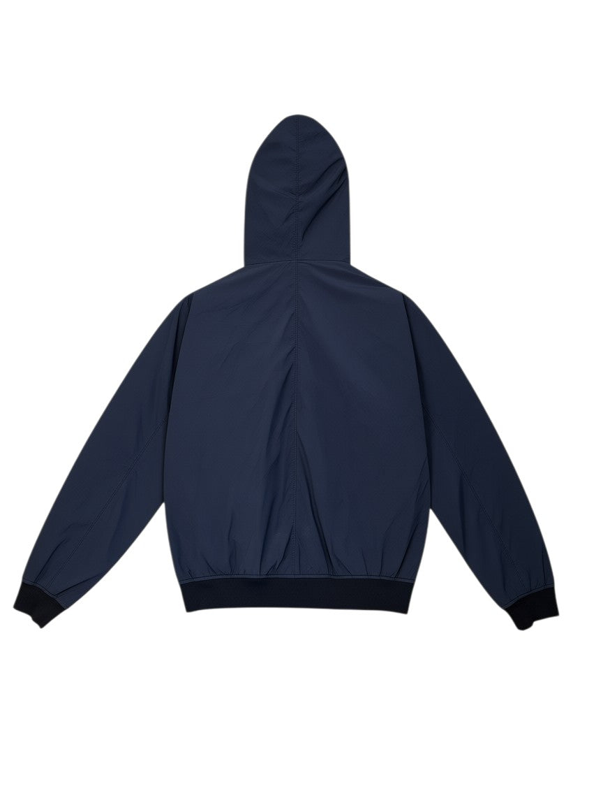 Archive No. 9 black Stone Island Comfort Tech Composite Jacket with hood, elasticated cuffs and waist. Lightweight and breathable.
