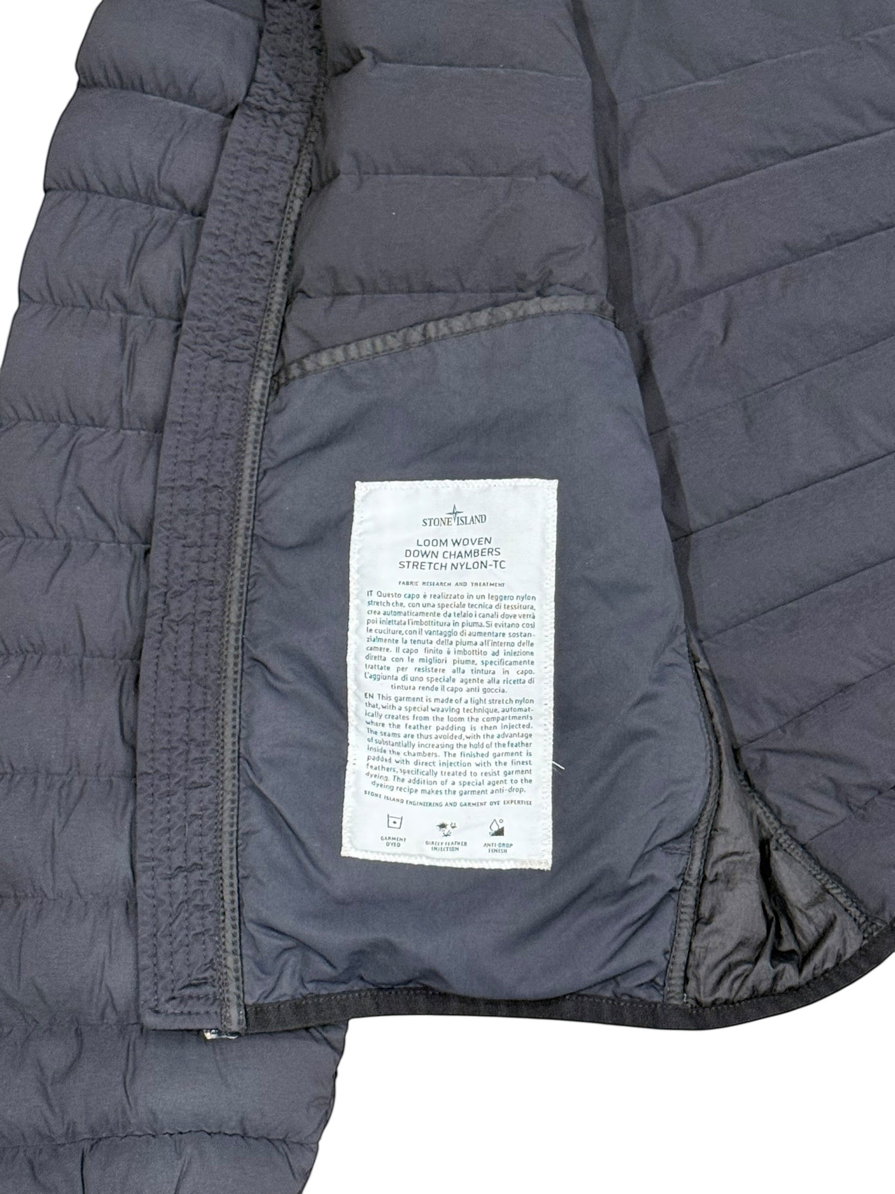 Archive No. 9 Stone Island black down-filled puffer jacket, size Small. Lightweight and insulated.