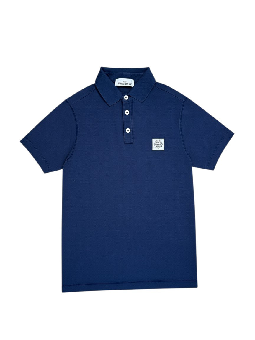 Archive No.9 Stone Island blue cotton polo shirt with chest compass logo patch