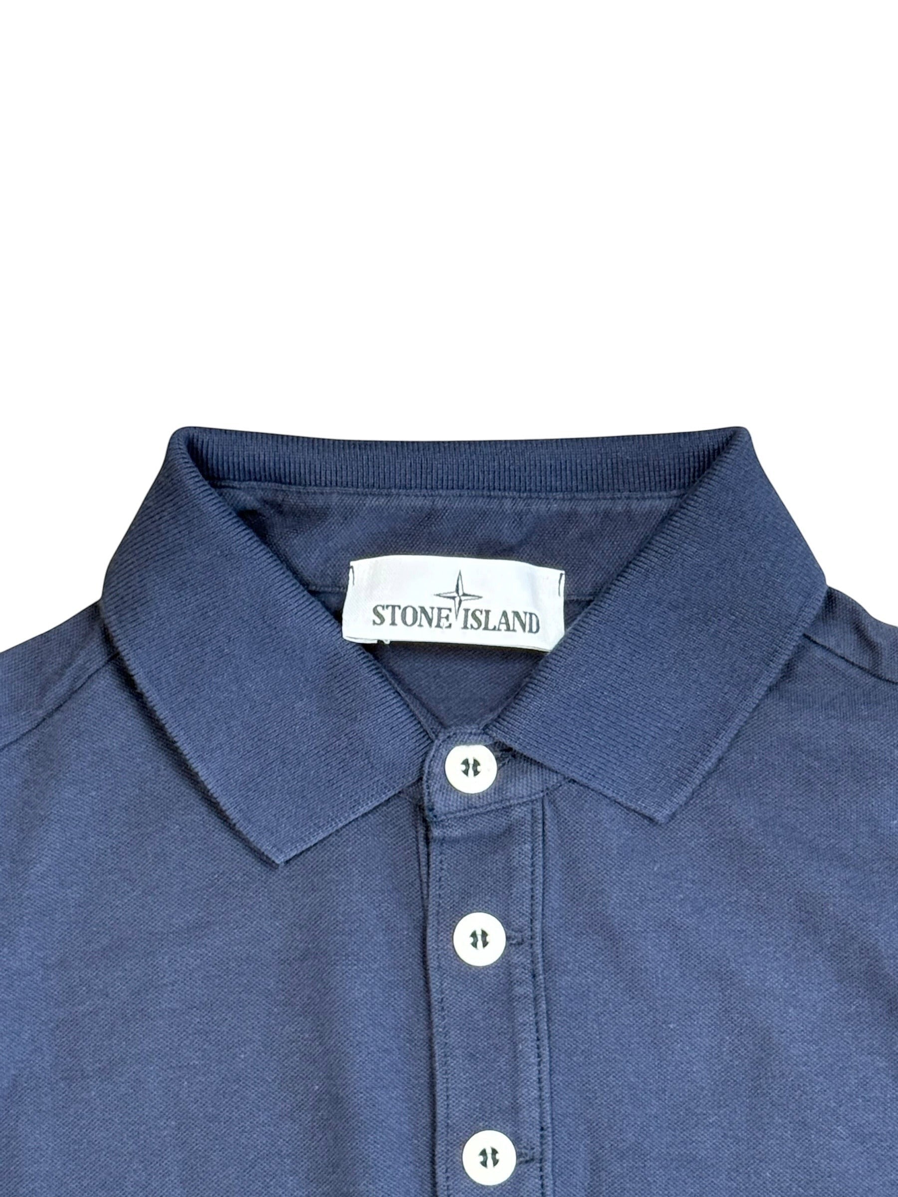 Archive No.9 Stone Island blue cotton polo shirt with collar and branded neck label