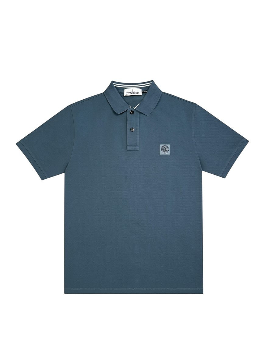 Archive No.9 Stone Island blue cotton polo shirt with iconic chest compass logo and regular fit design.
