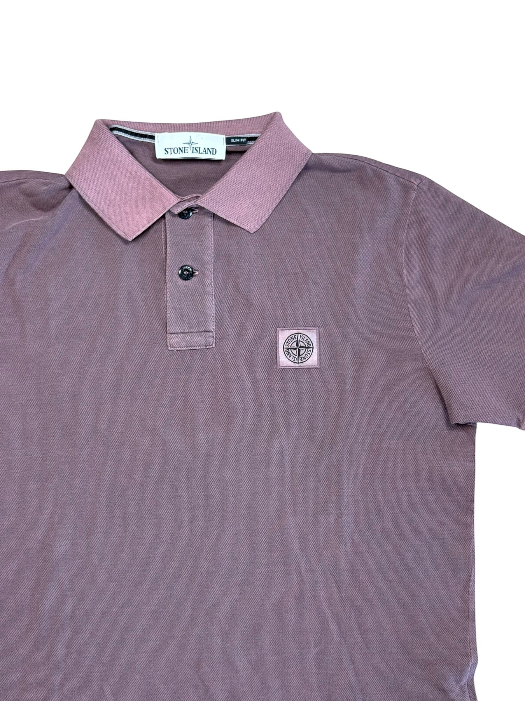 Archive No.9 Stone Island burgundy slim fit cotton polo shirt with chest compass logo
