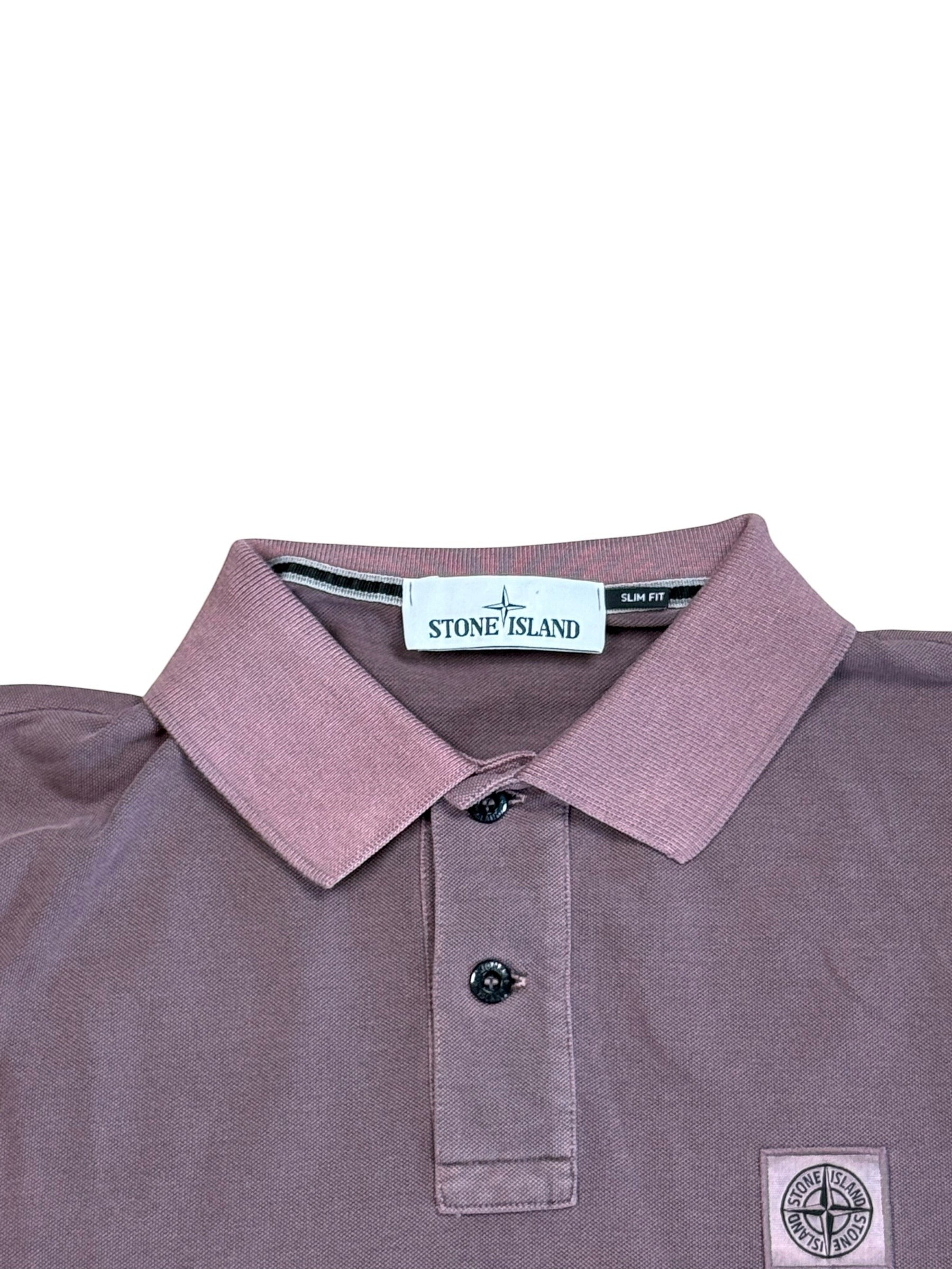 Archive No.9 Stone Island burgundy slim fit cotton polo shirt with iconic chest compass logo and collar tag