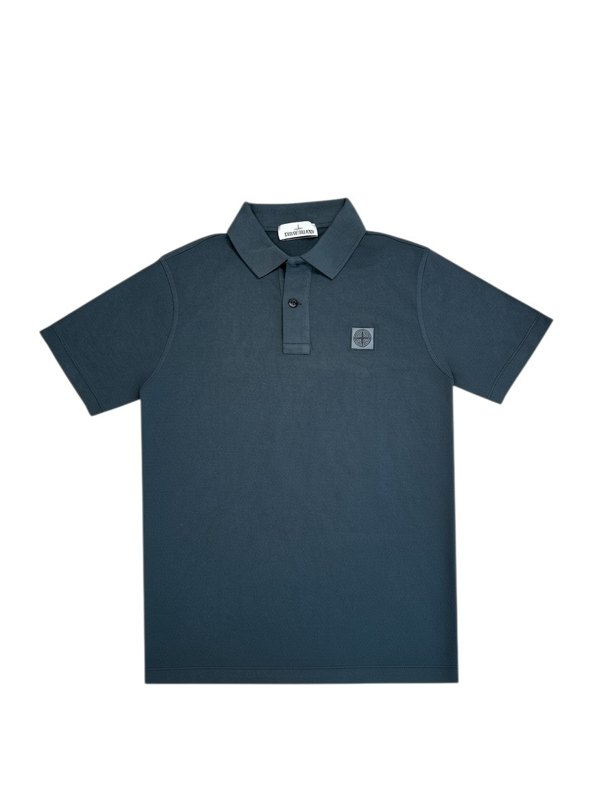 Archive No.9 Stone Island dark grey cotton polo shirt with iconic chest compass logo and button placket.
