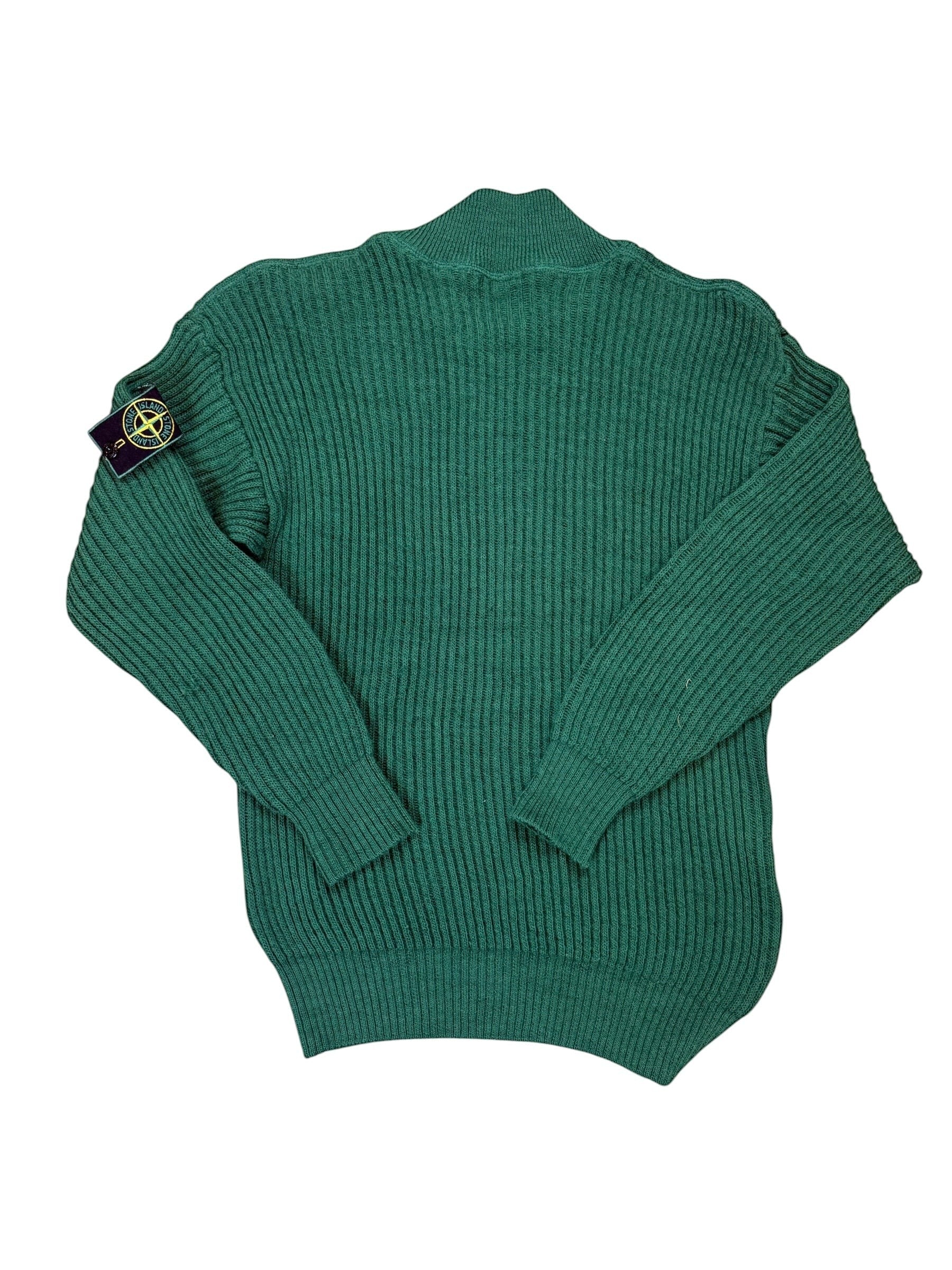 Archive No. 9 90s Stone Island green heavyweight knit jumper with green edge badge, size M.