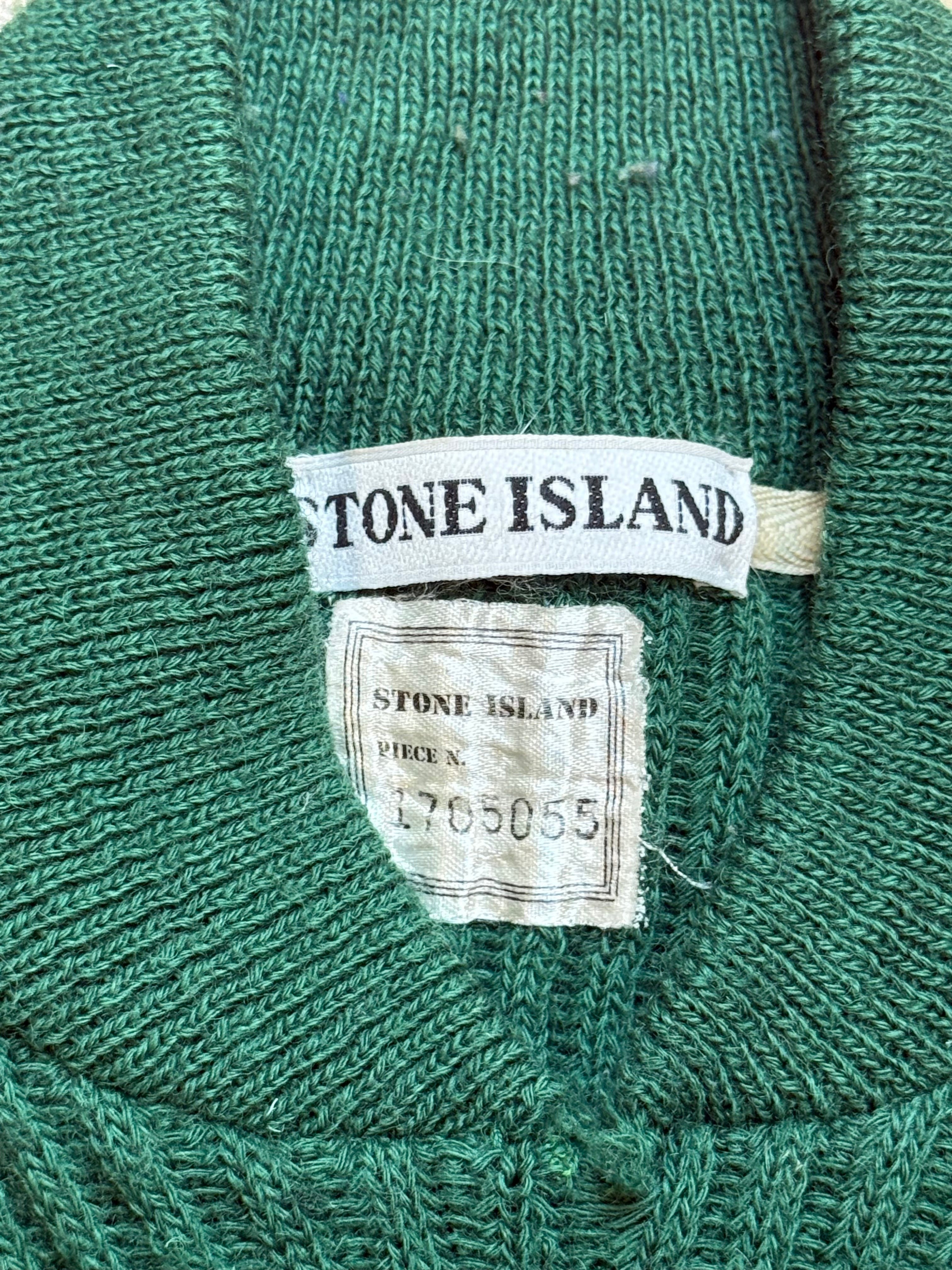 Archive No. 9 90s Stone Island green heavyweight knit jumper with green edge badge, size M.