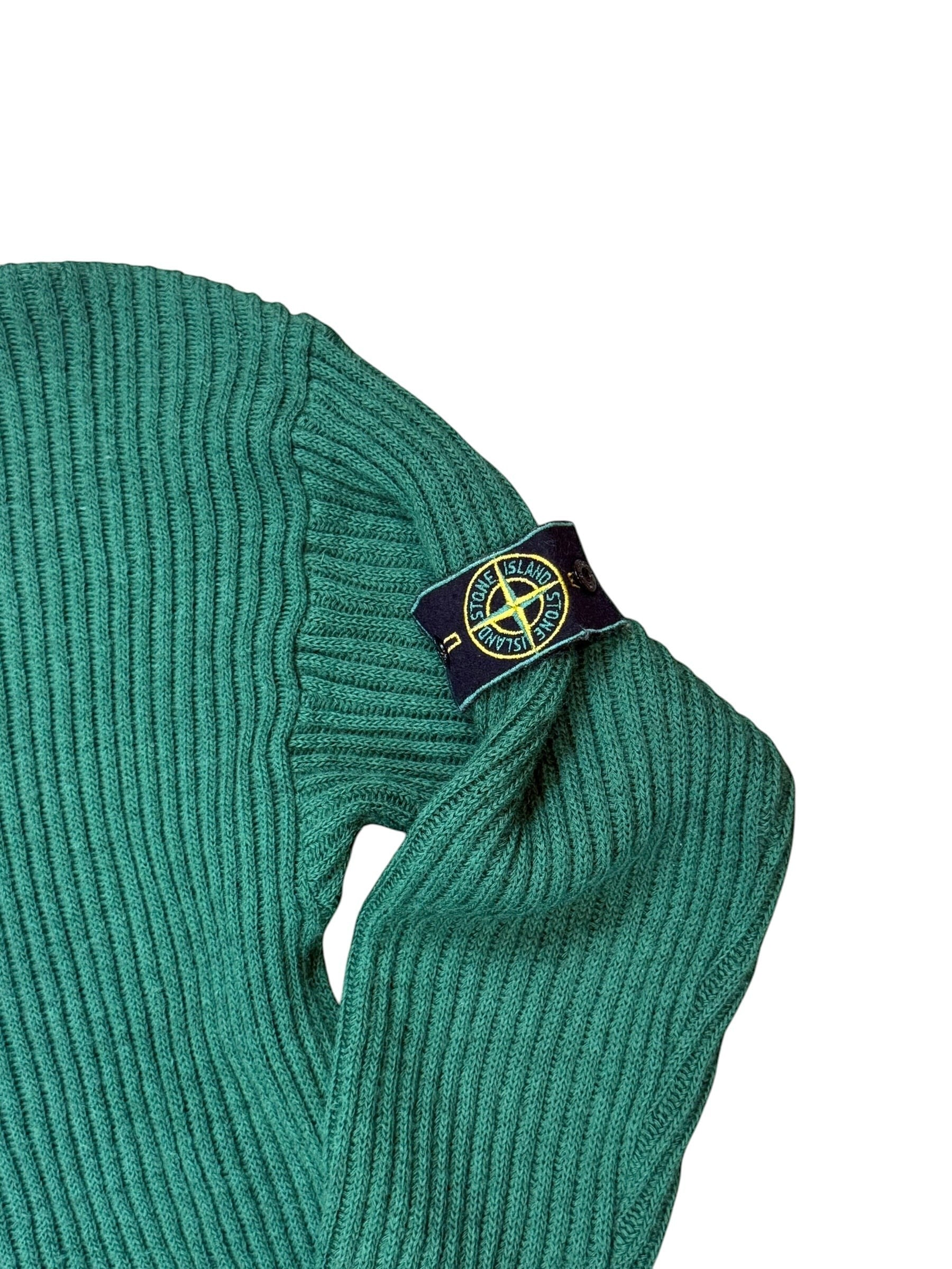 Archive No. 9 90s Stone Island green heavyweight knit jumper with iconic green edge badge. Size M.