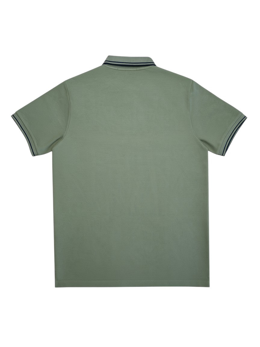 Archive No.9 Stone Island green cotton slim fit polo shirt, back view showing ribbed collar and sleeve cuffs.