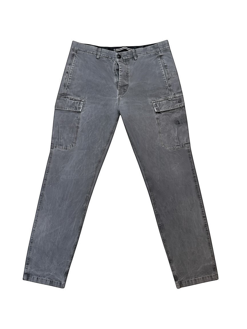 Archive No.9 Stone Island W34 grey denim cargo trousers with multiple pockets and a washed finish.