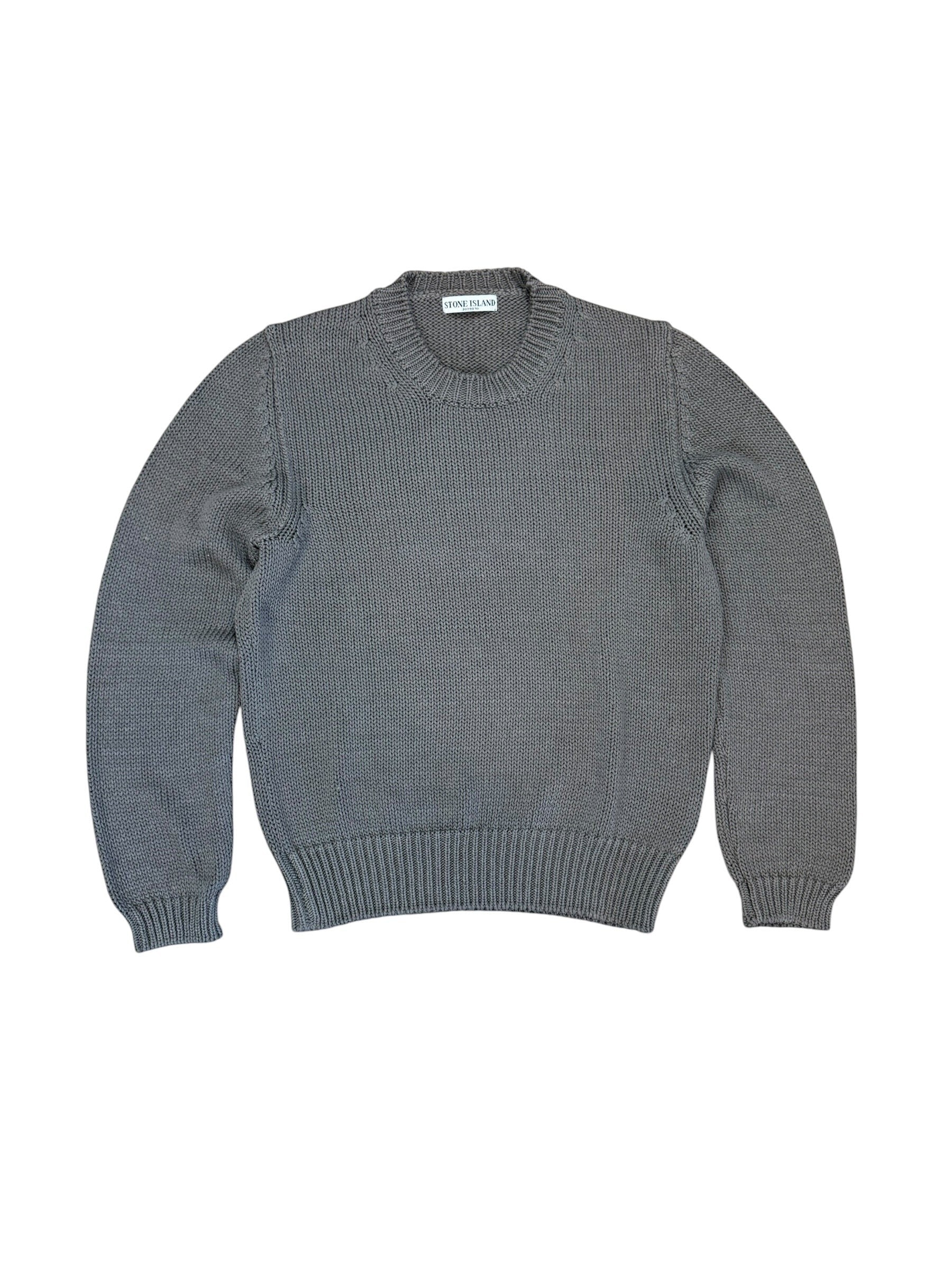 Archive No. 9 grey heavyweight 100% cotton Stone Island Knit Jumper with crew neck and ribbed cuffs and hem.