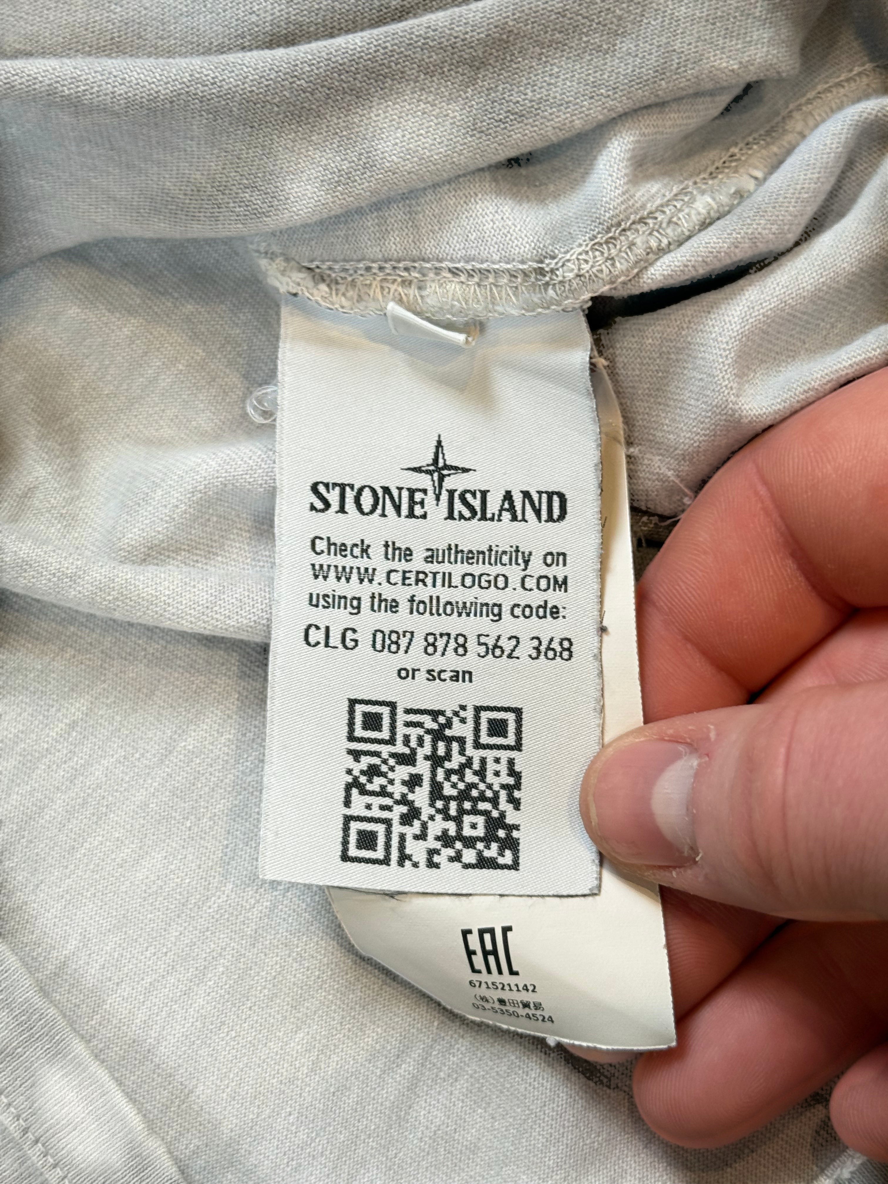 Archive No. 9 vintage grey Stone Island 100% cotton t-shirt with embroidered logo on chest, size L.