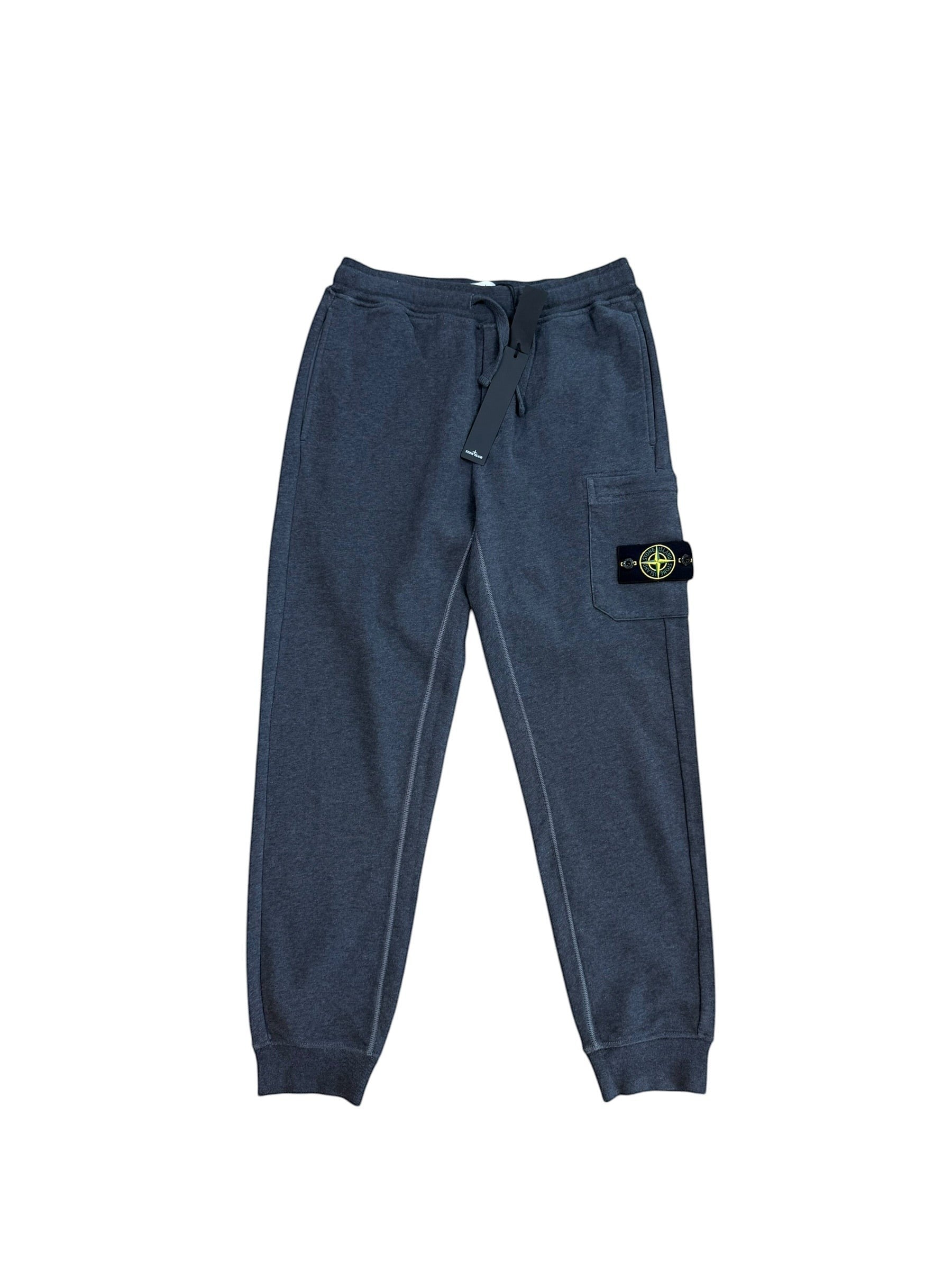 Archive No.9 grey 100% cotton Stone Island joggers with elasticated waist and signature compass patch detail.