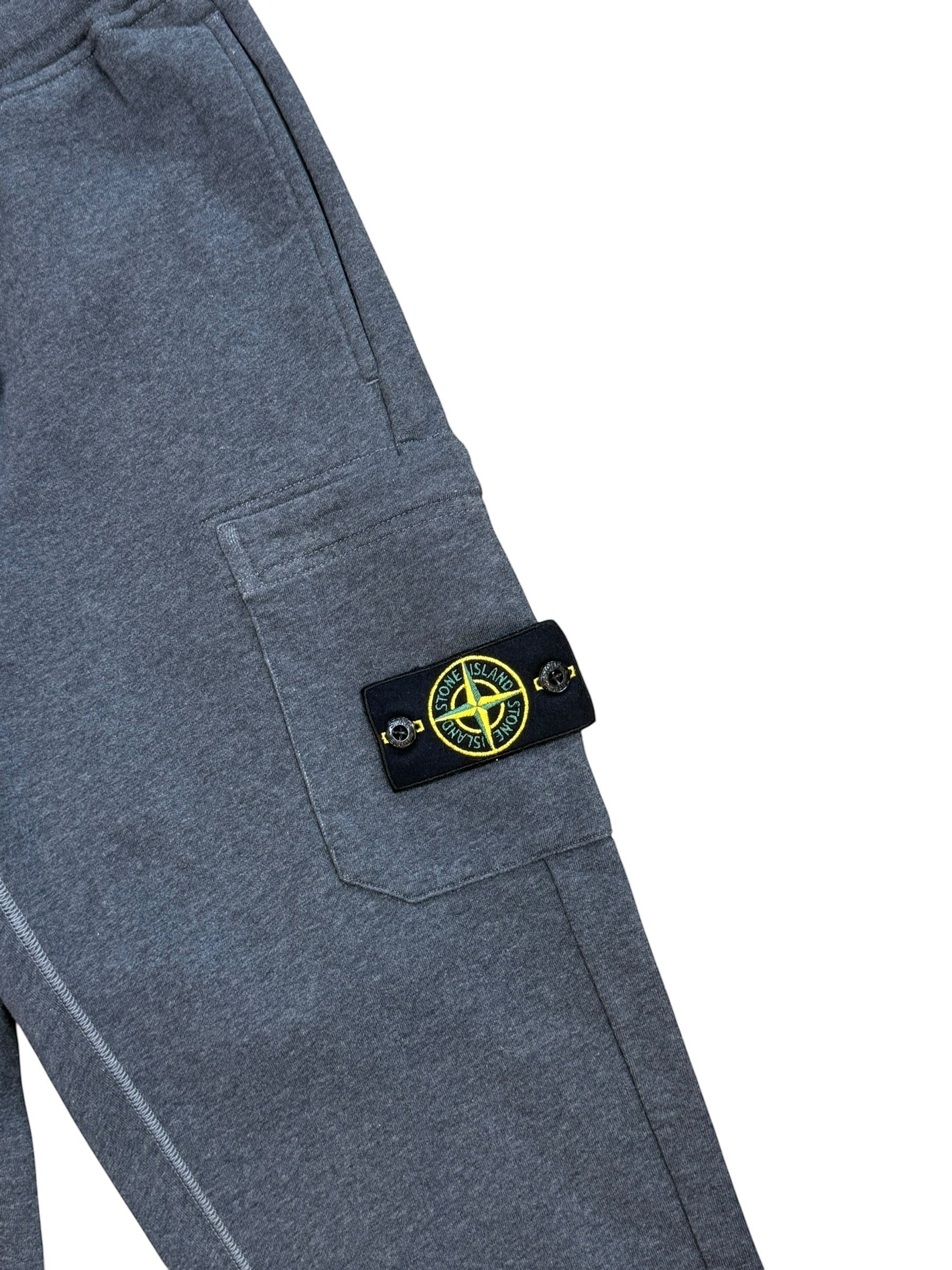 Archive No.9 grey 100% cotton Stone Island joggers with elasticated waist and cargo pocket, size S.