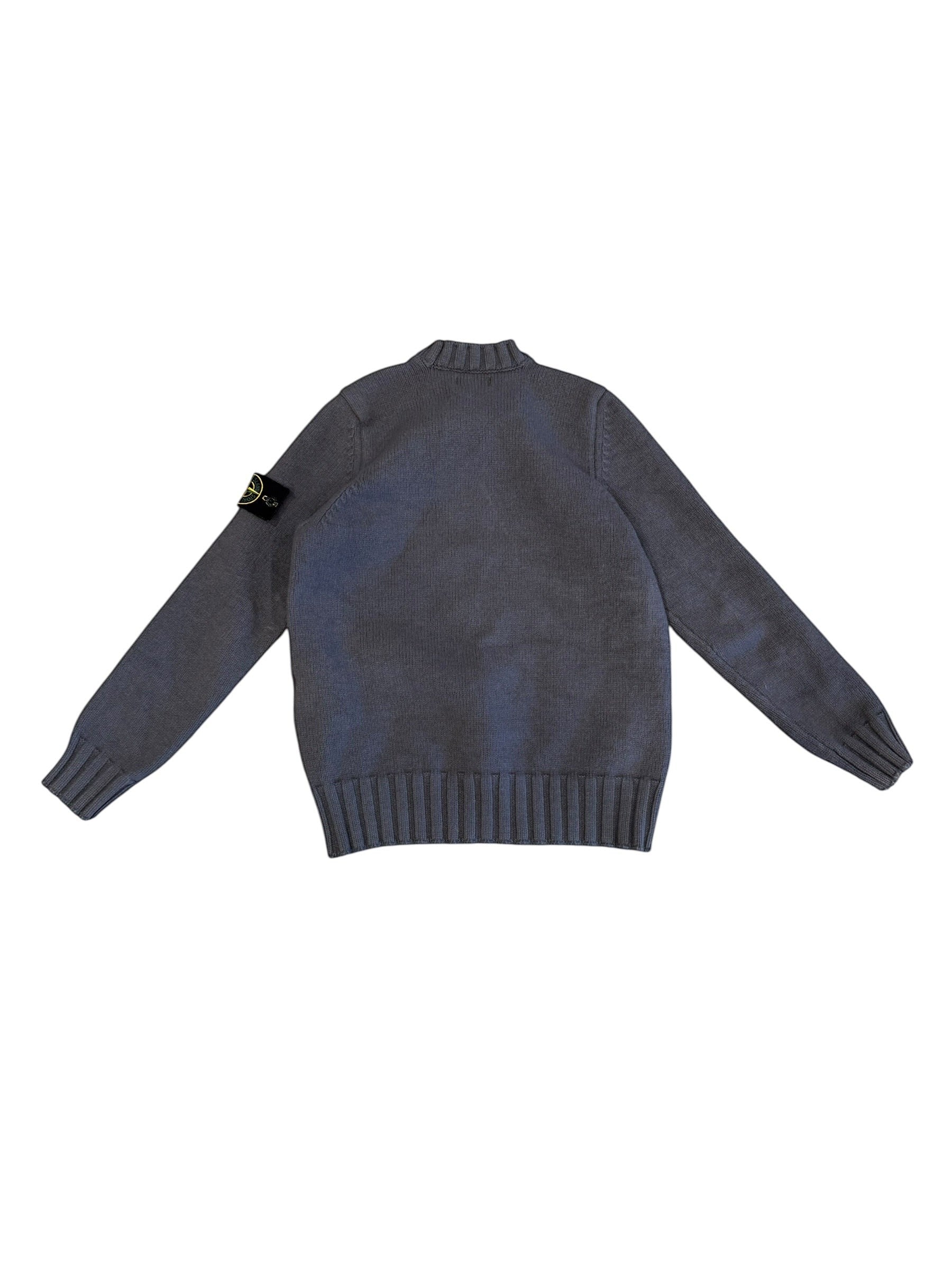 Archive No. 9 grey Stone Island heavyweight knit jumper, size S, with iconic compass badge on sleeve.
