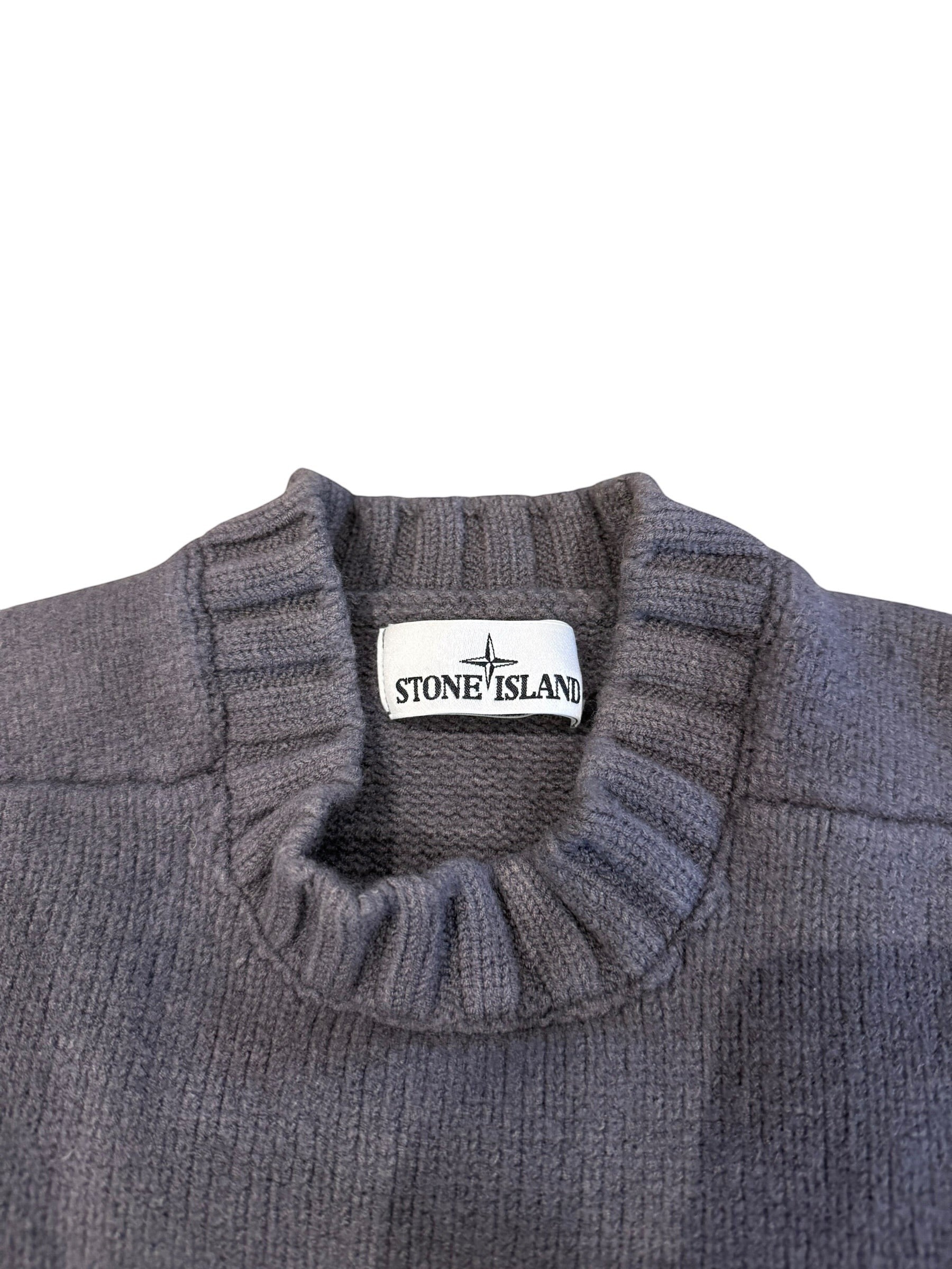 Archive No. 9 Stone Island grey heavyweight knit jumper, size S, with iconic compass badge.