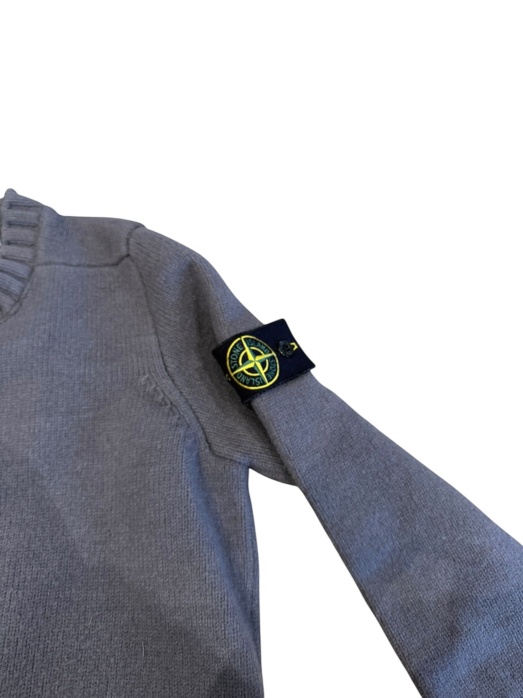 Archive No. 9 grey Stone Island Knit Jumper, size S, with iconic compass badge on sleeve. Chunky knit.