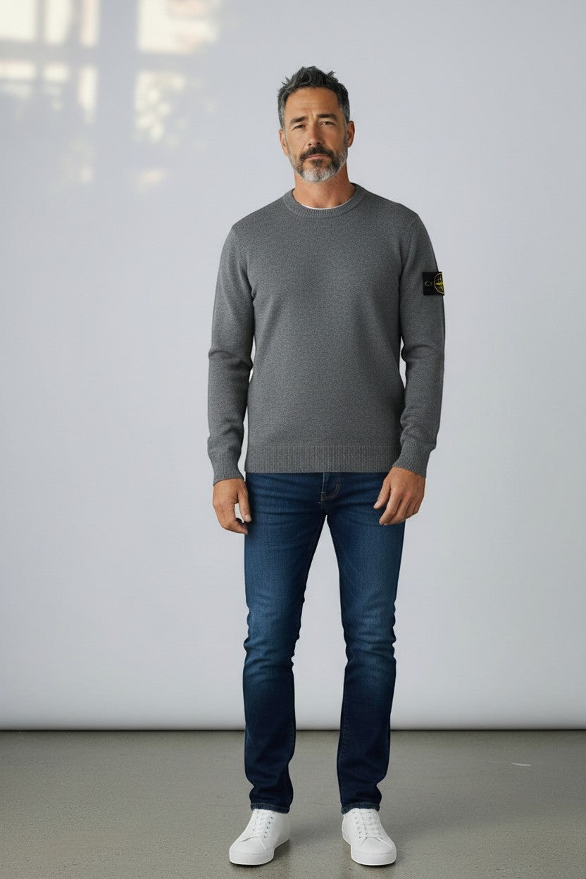 Archive No. 9 grey Stone Island Knit Jumper with iconic arm badge, size M (fits S). Lightweight knit.