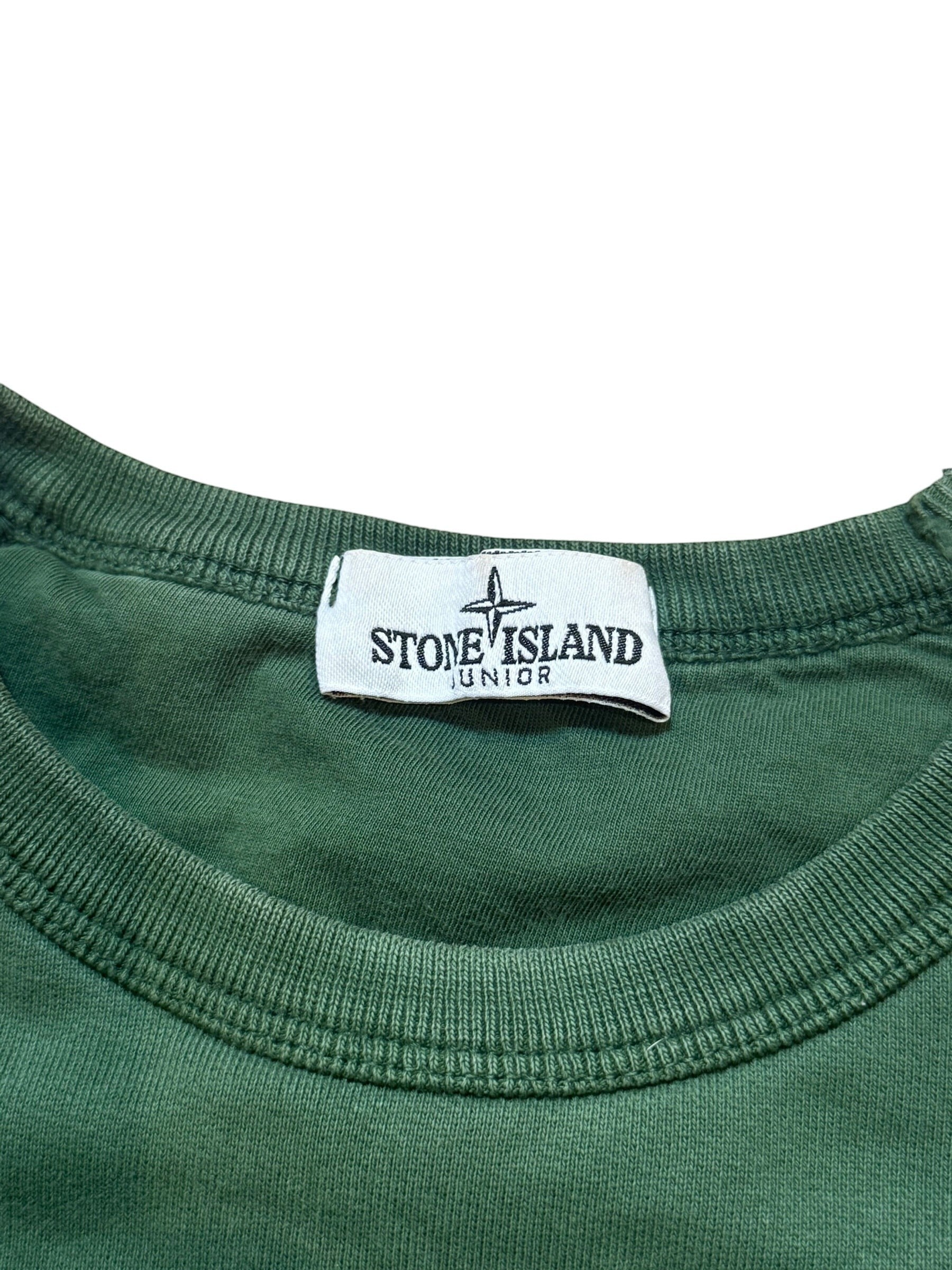 Archive No. 9 Stone Island Junior Crew Neck jumper in green cotton, size 12, with iconic compass badge detail.