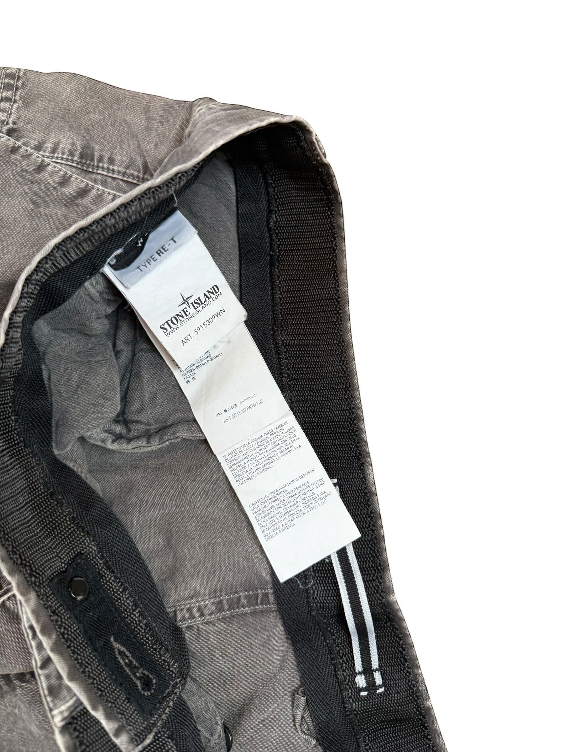 Archive No.9 Stone Island khaki denim cargo trousers W34 with multi-pocket design.