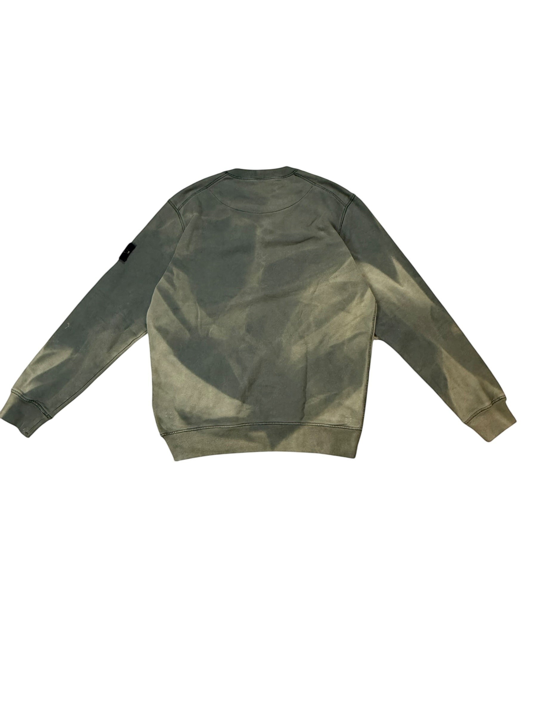Archive No. 9 Stone Island khaki crew neck jumper, 100% cotton, sun-faded finish with unique worn-in character, size L.
