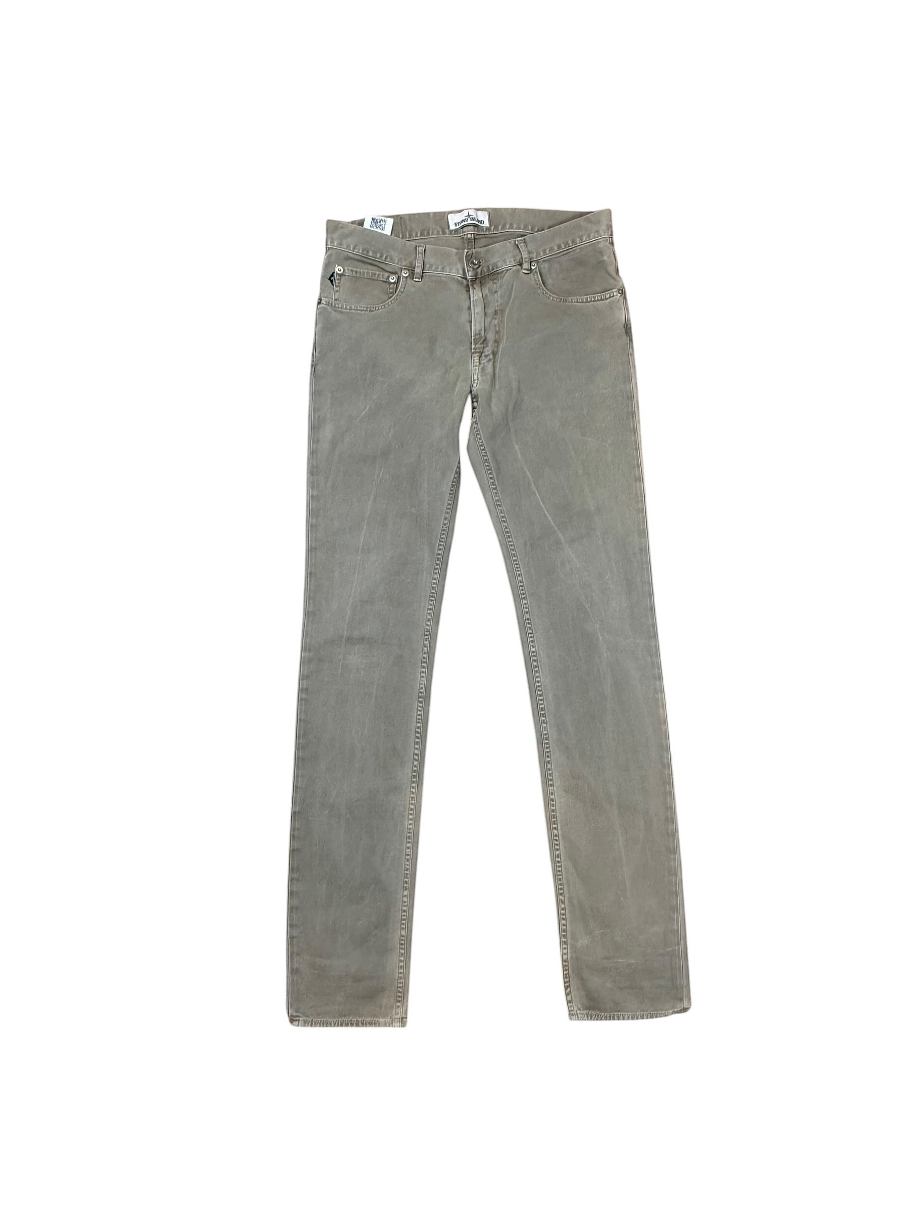 Archive No. 9 Stone Island khaki 100% cotton denim jeans, W31 fit, with iconic compass badge on back pocket.