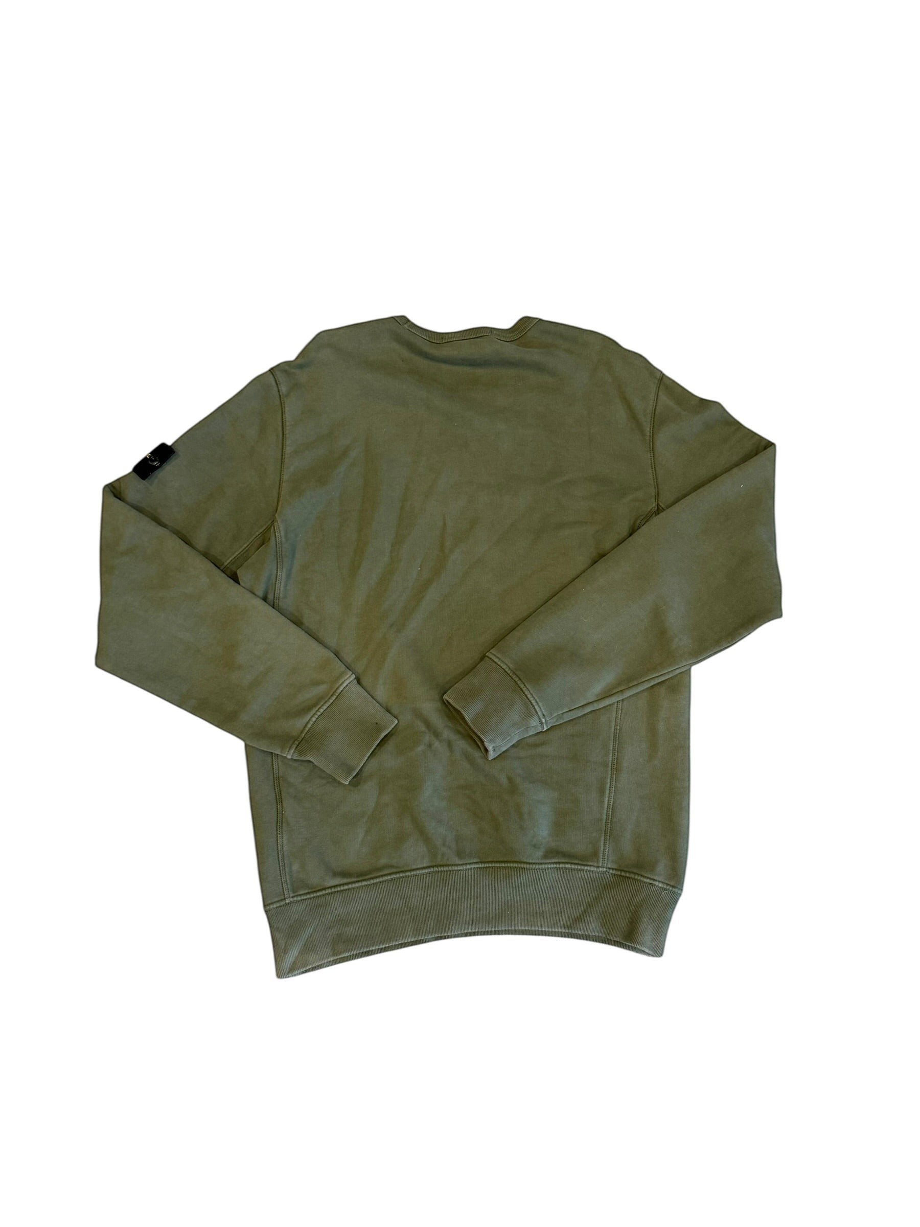 Archive No. 9 khaki Stone Island Crew Neck jumper with fleece interior and compass badge on the arm. Size Medium.