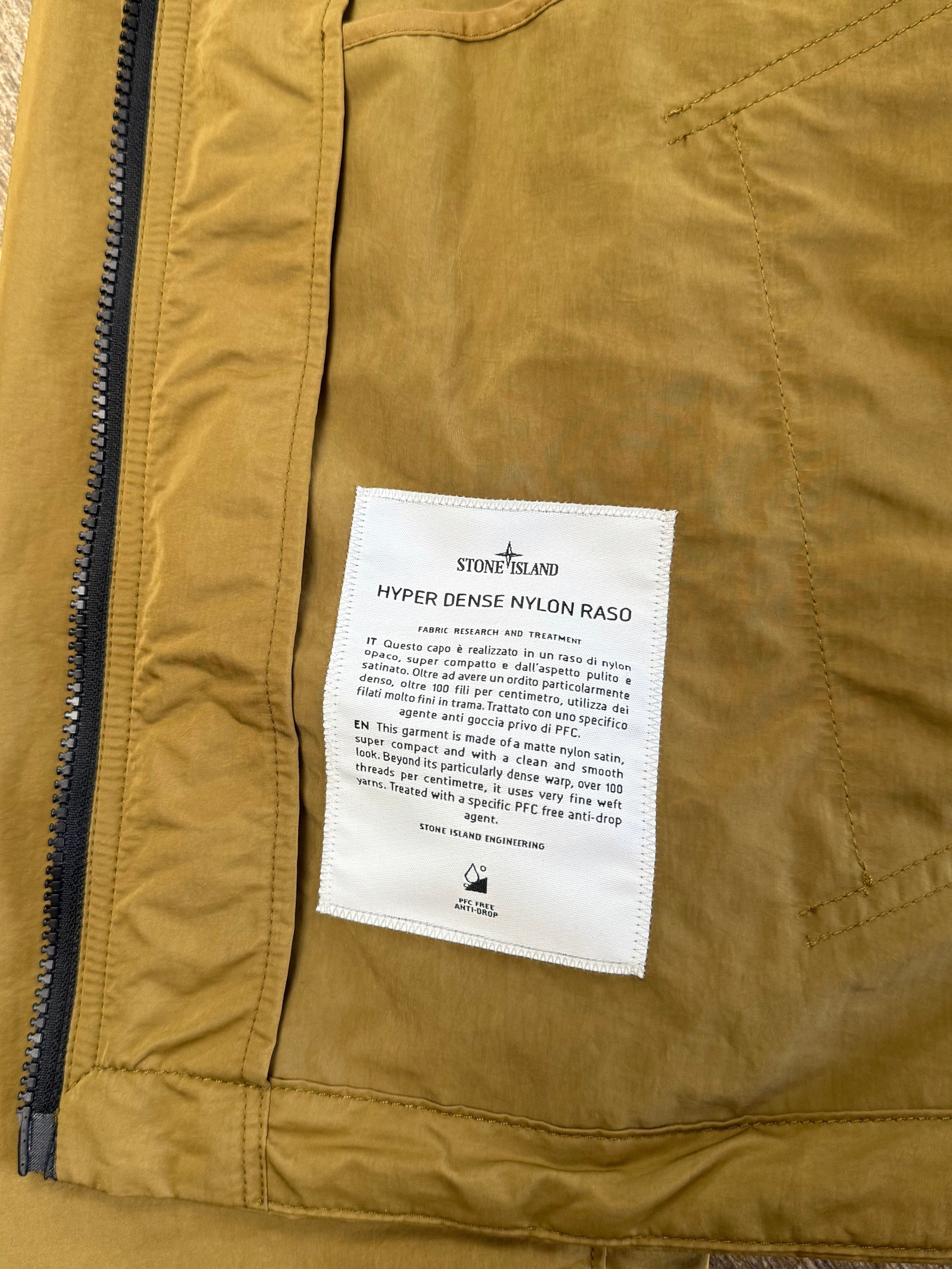 Archive No.9 Stone Island Hyper Dense Nylon Raso windbreaker jacket in khaki, size L. Lightweight, breathable, waterproof, and wind-resistant.
