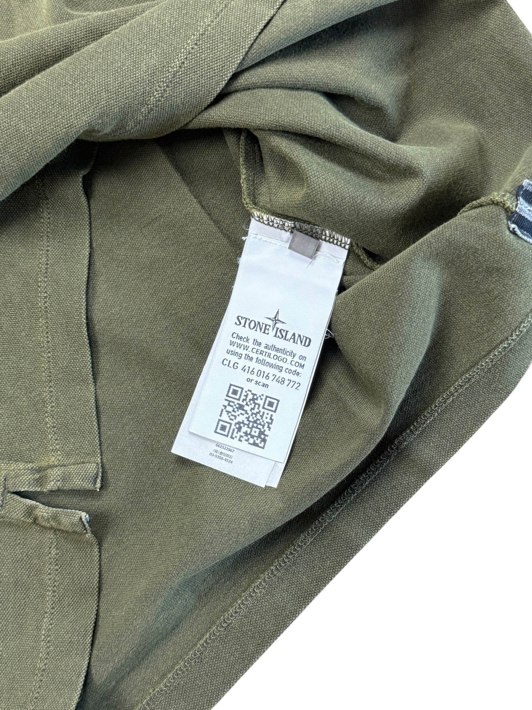 Archive No.9 Stone Island khaki cotton polo shirt interior label with Certilogo authentication tag