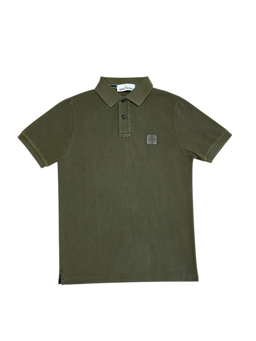 Archive No.9 Stone Island khaki slim fit cotton polo shirt with chest compass logo